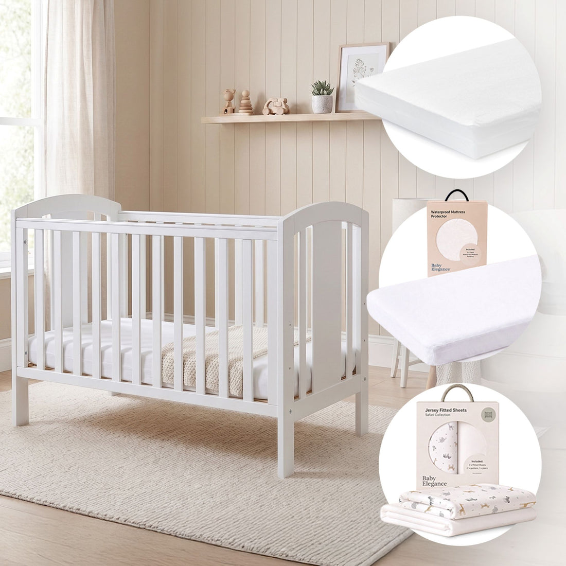 Baby Elegance Laba Cot, Mattress, Sheets & Mattress Protector Bundle