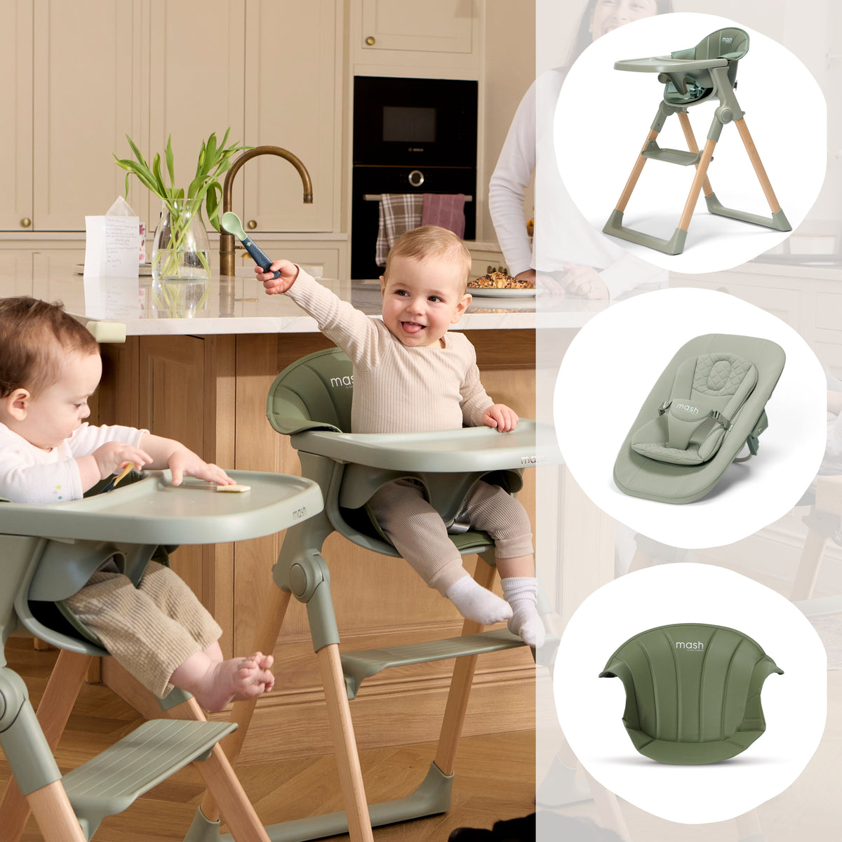 Baby Elegance Mash High Chair Bundle - Sage