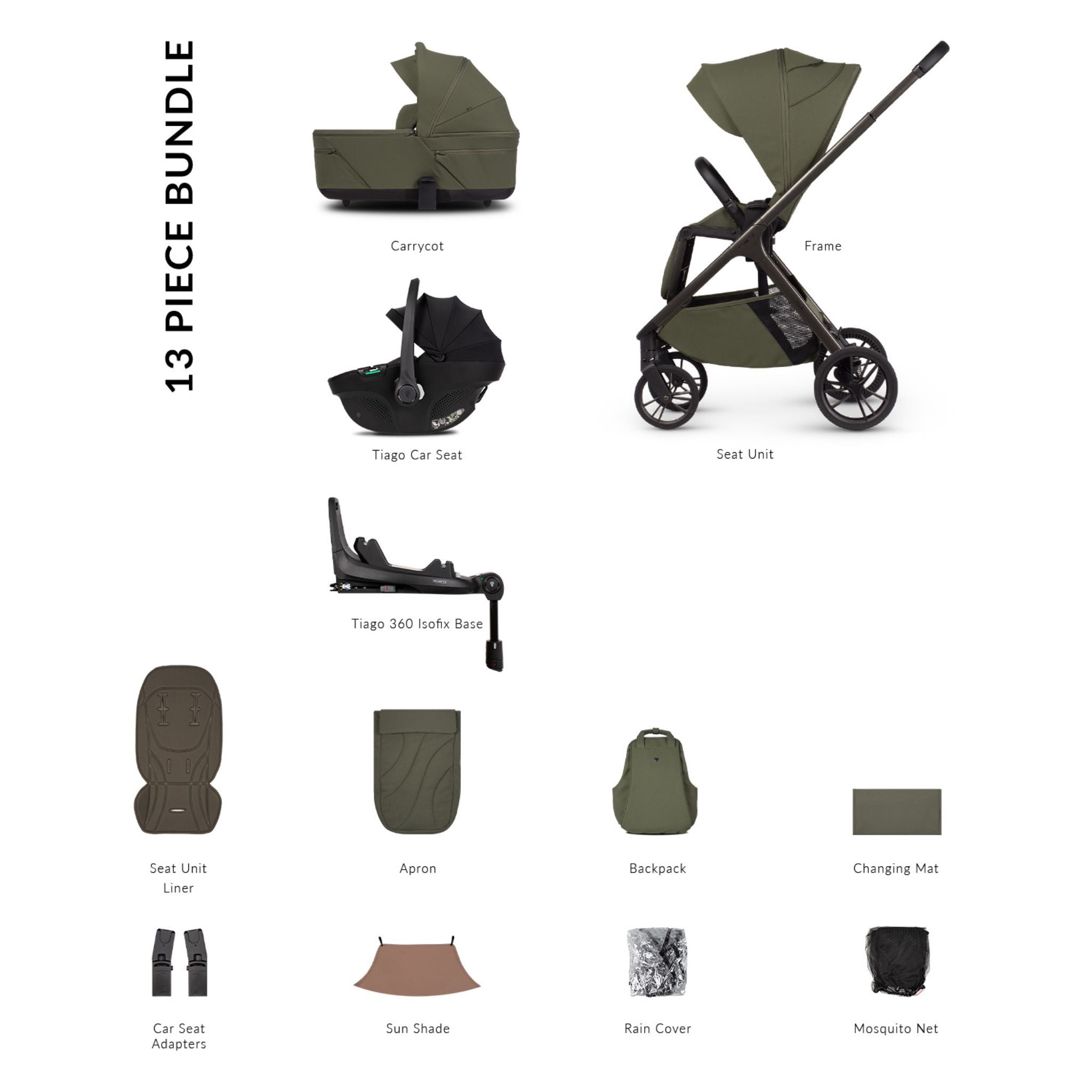 Venicci Tila 4in1 & Tiago i-Size Car Seat Black Luxury Bundle - 13 piece