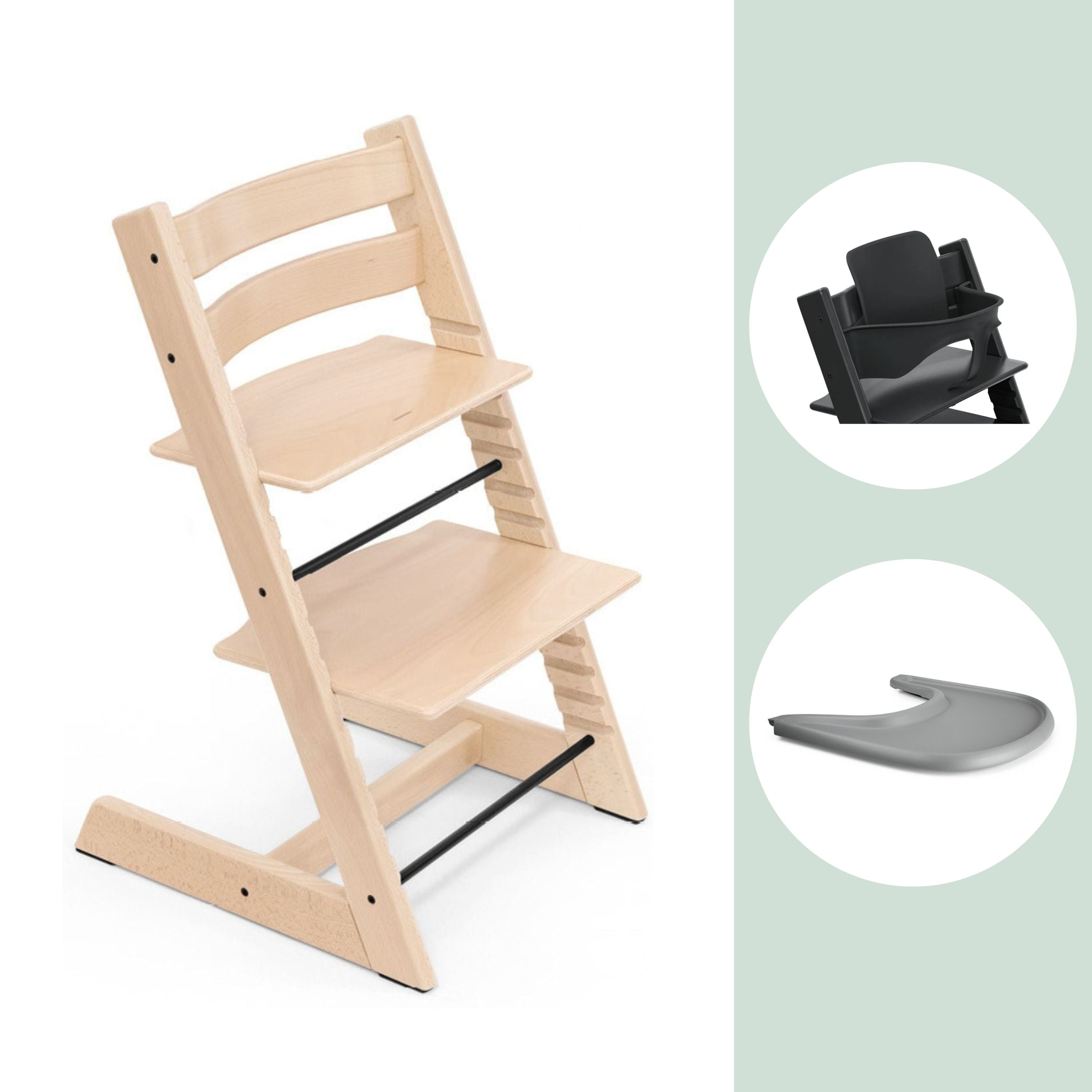 Stokke Tripp Trapp High Chair, Baby Set & Tray Bundle