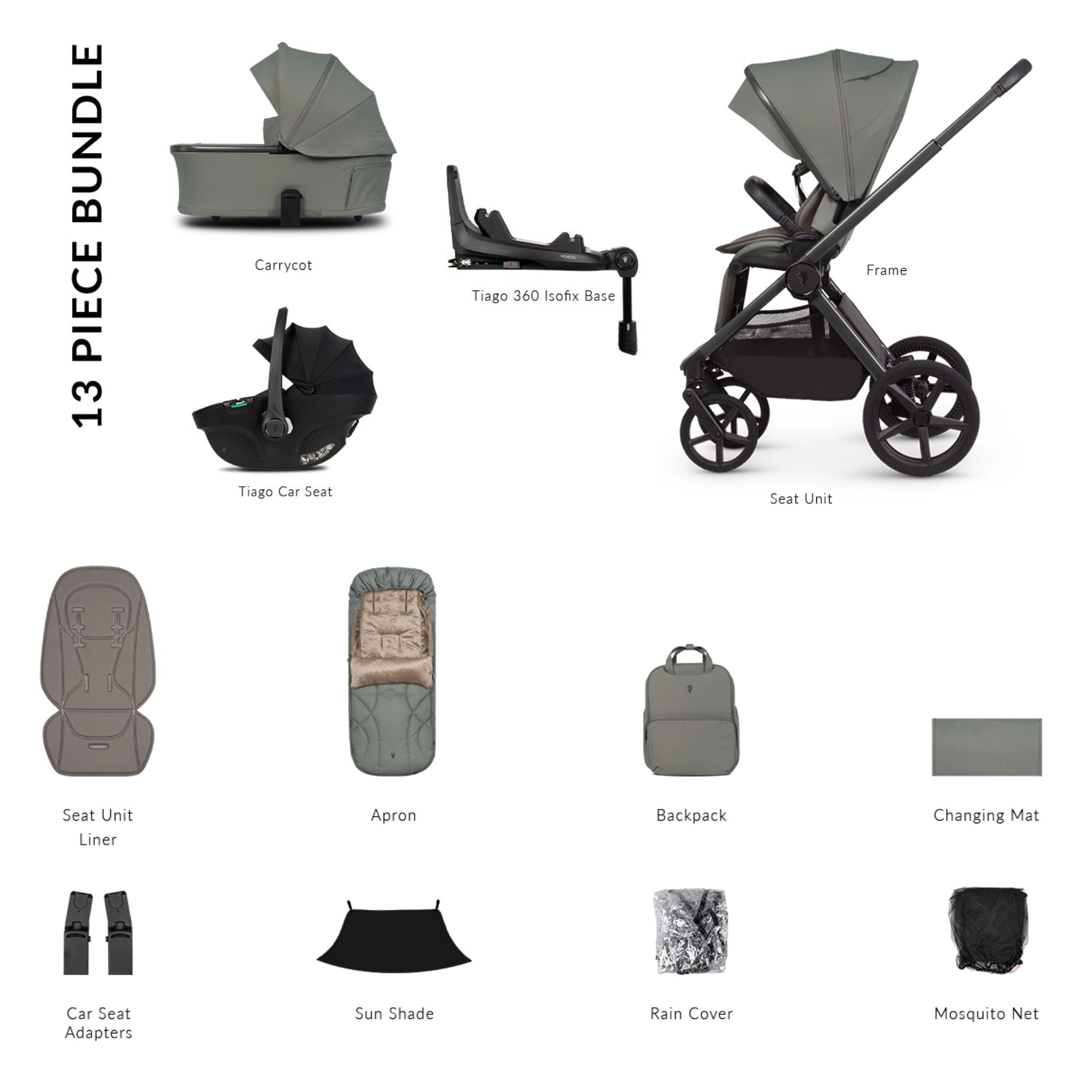 Venicci Upline 3, Tiago Black & Base 4in1 Luxury Bundle