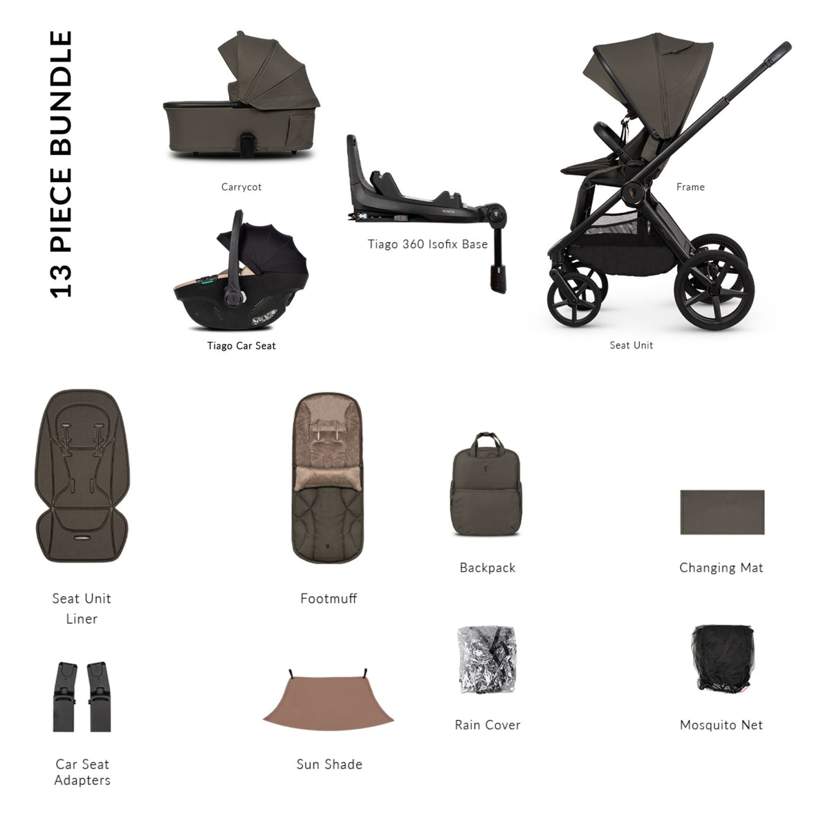 Venicci Upline 3, Tiago Beige & Base 4in1 Luxury Bundle