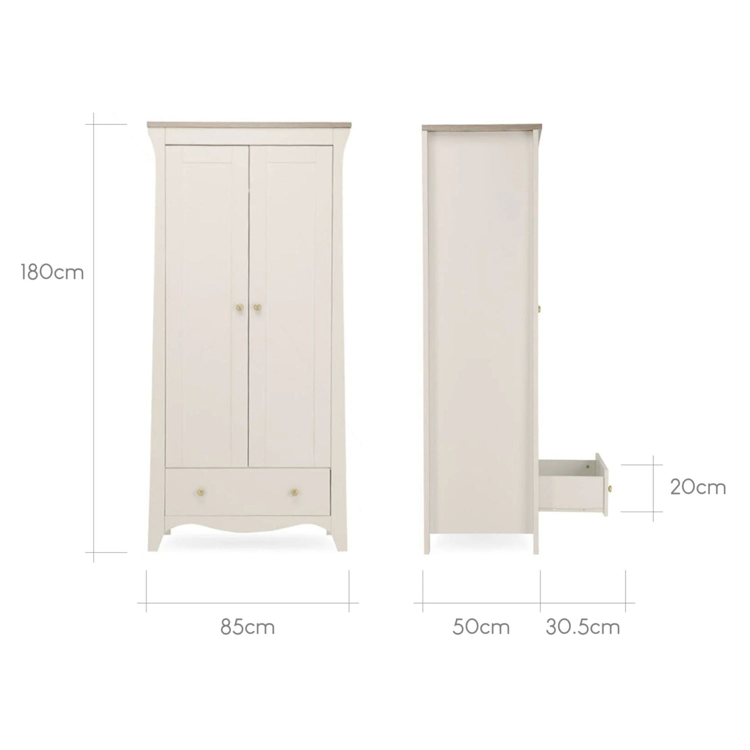CuddleCo Clara 2 Door Double Wardrobe - Cashmere