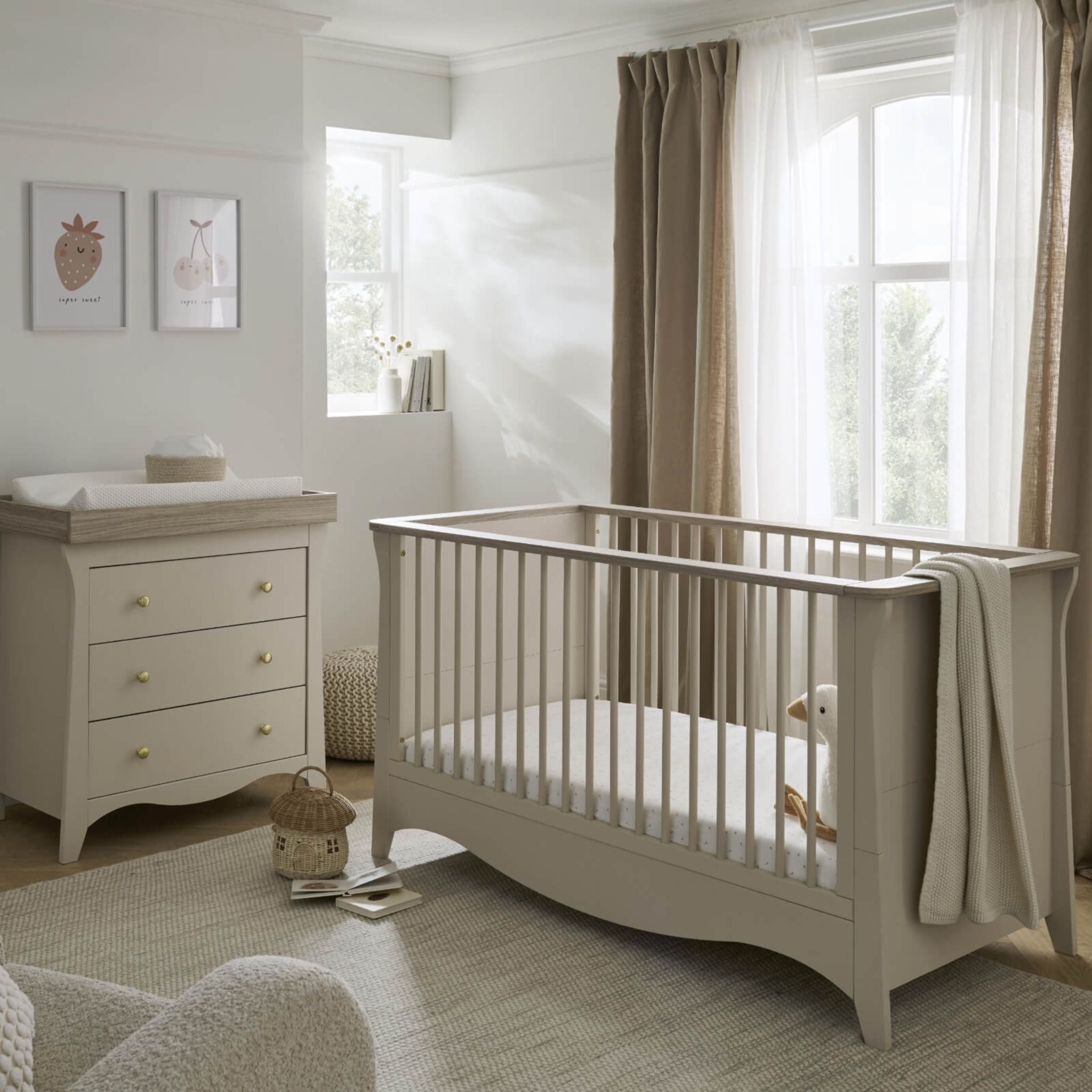 CuddleCo Clara 2pc Set 3 Drawer Dresser and Cot Bed
