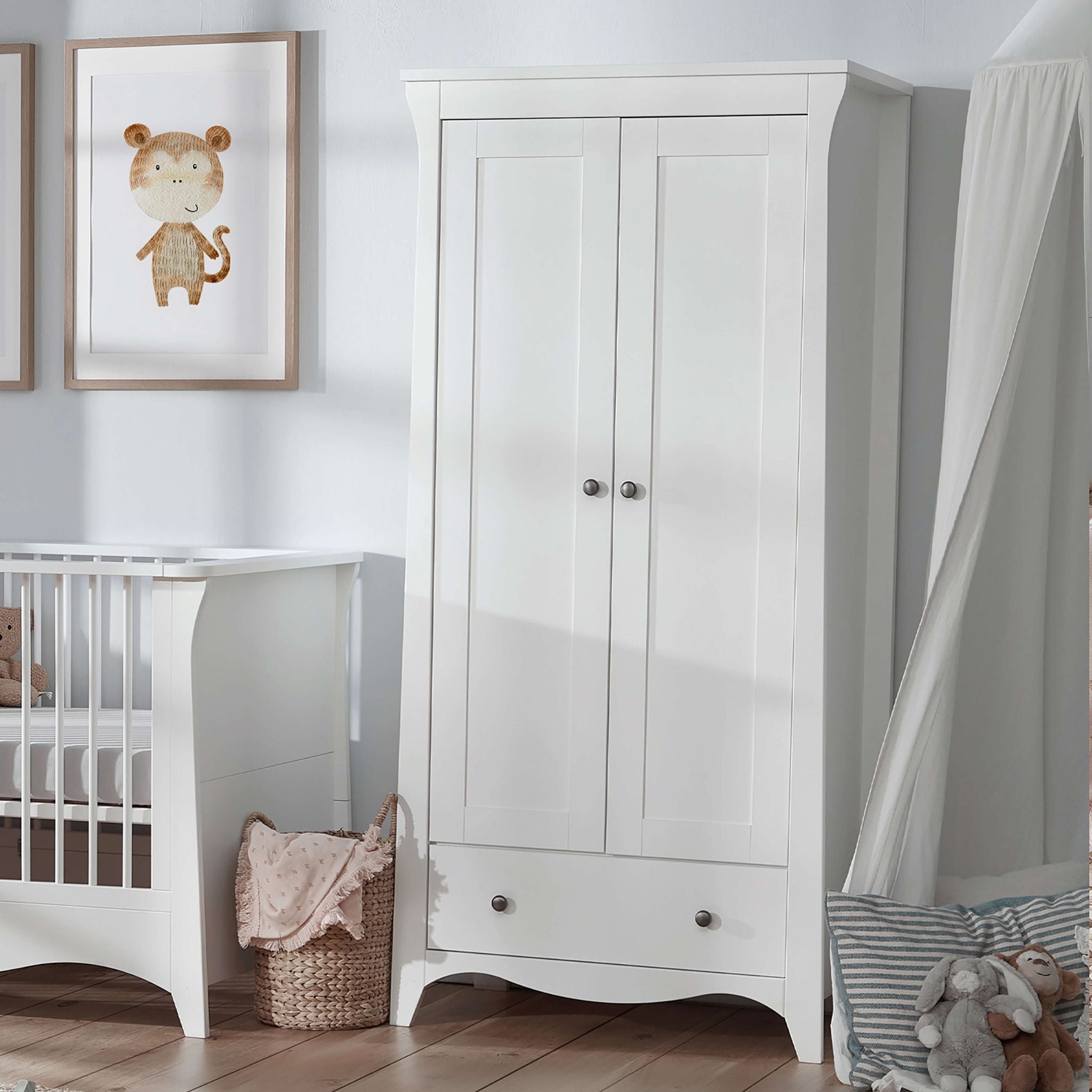 CuddleCo Clara 3pc Set 3 Drawer Dresser, Cot Bed and Wardrobe