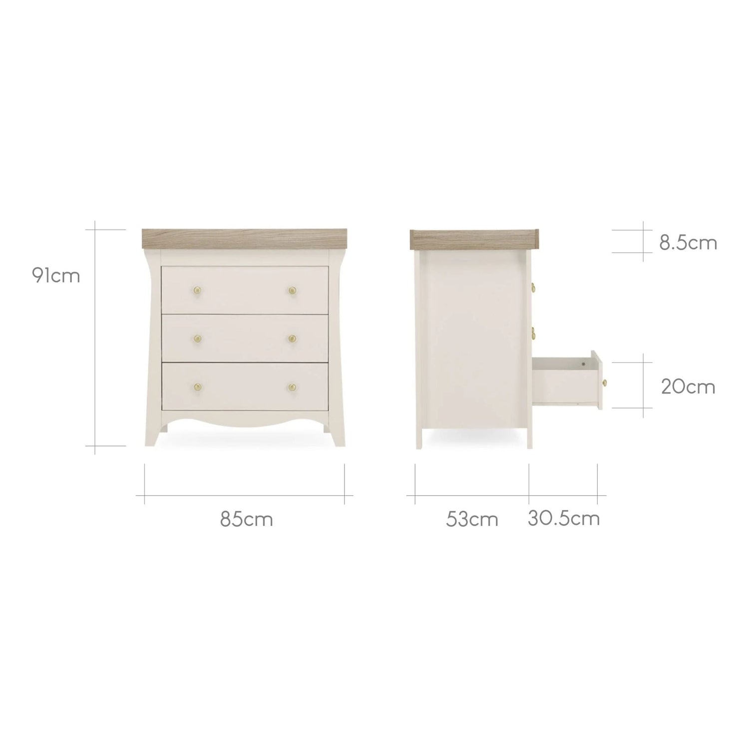 CuddleCo Clara 3 Drawer Dresser & Changer - Cashmere