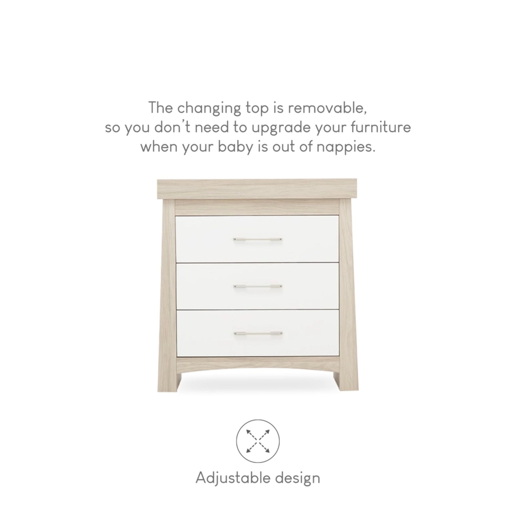 CuddleCo Lana 2pc Set 3 Drawer Dresser and Cot Bed - Ash White