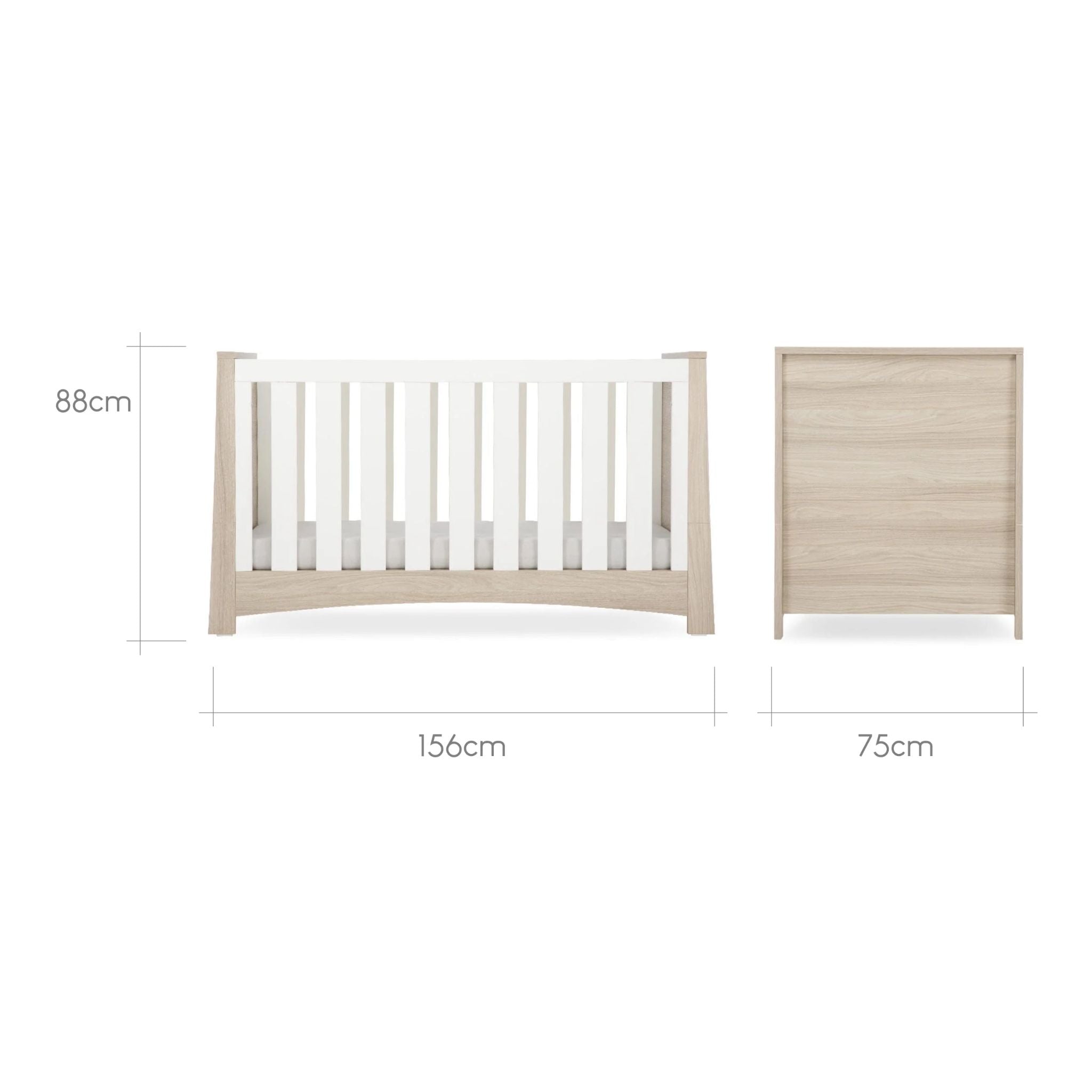 CuddleCo Lana 2pc Set 3 Drawer Dresser and Cot Bed - Ash White