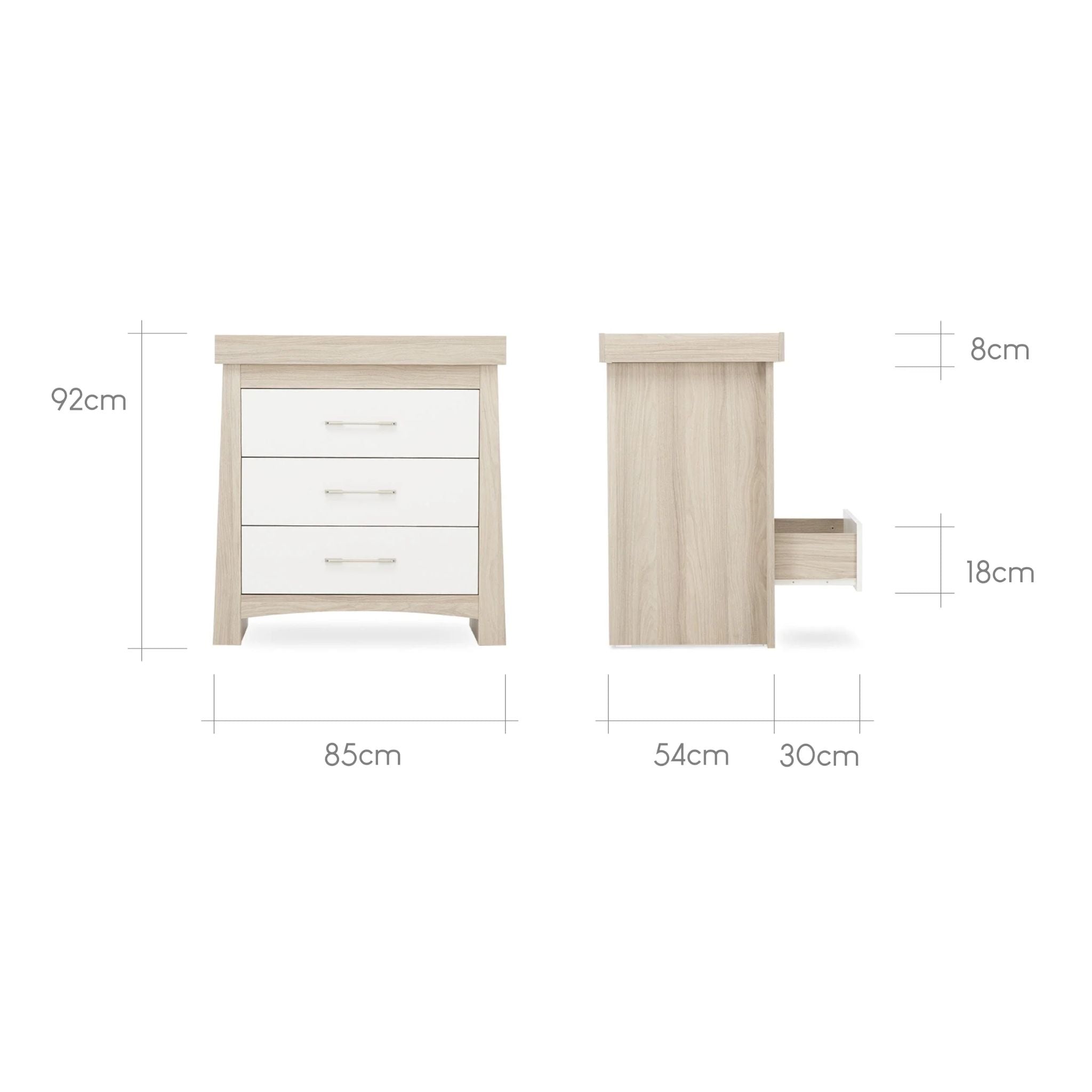 CuddleCo Lana 2pc Set 3 Drawer Dresser and Cot Bed - Ash White