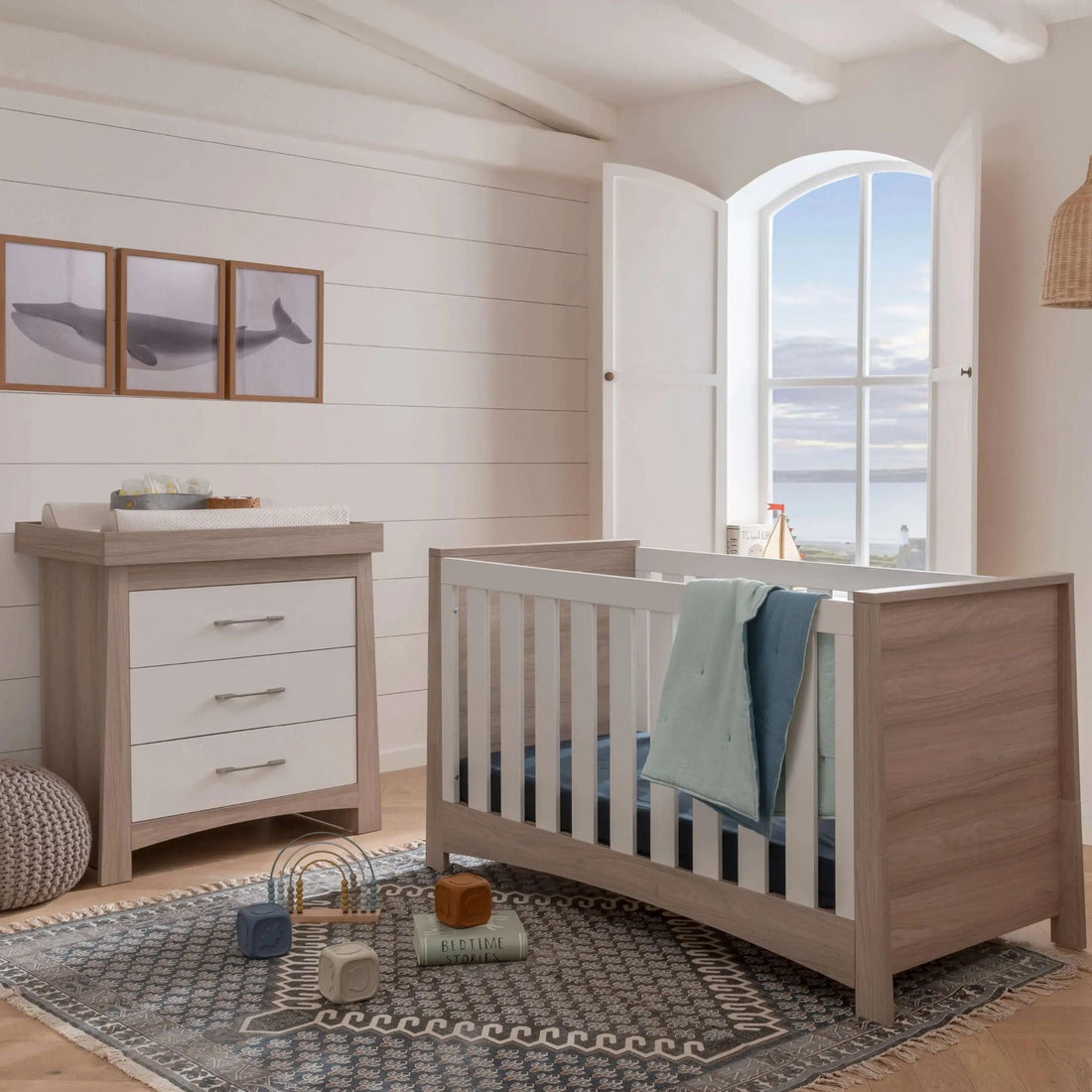 CuddleCo Lana 2pc Set 3 Drawer Dresser and Cot Bed - Ash White