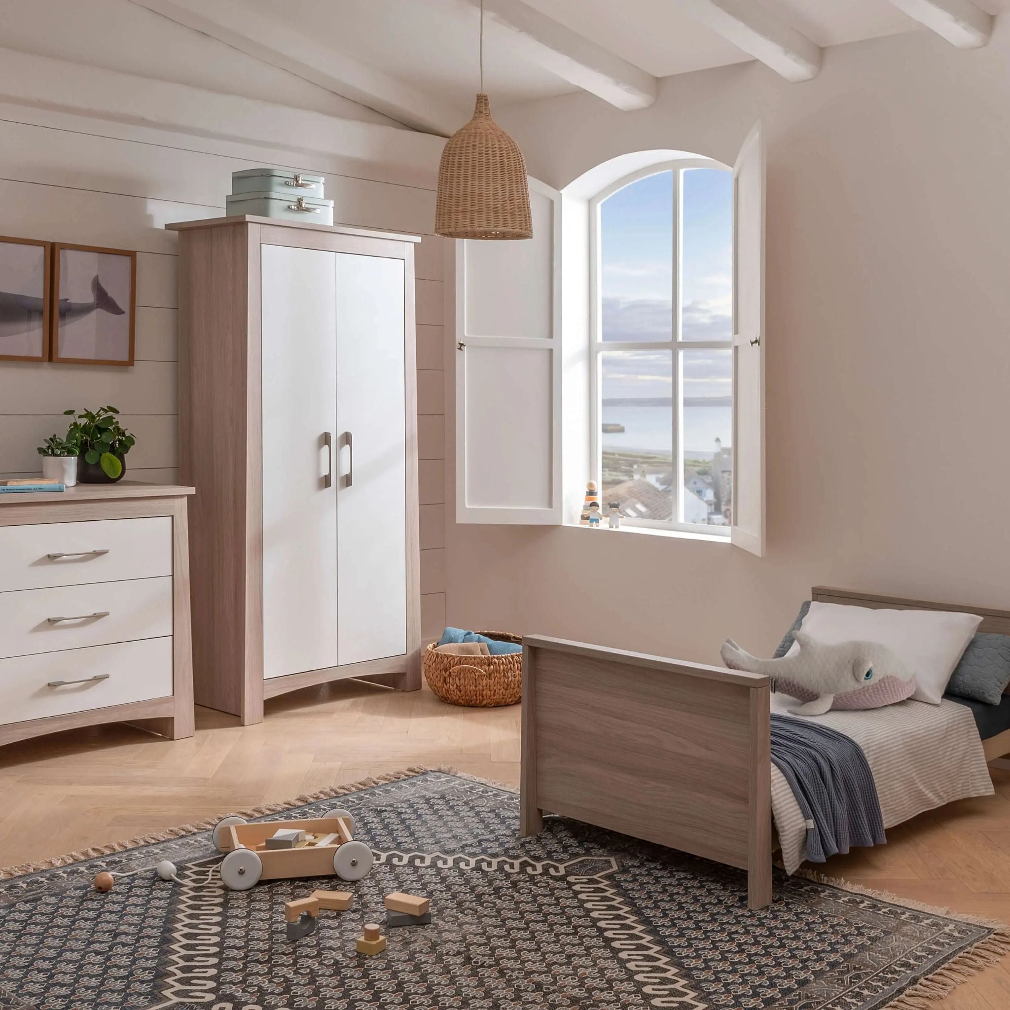 CuddleCo Lana 2pc Set 3 Drawer Dresser and Cot Bed - Ash White