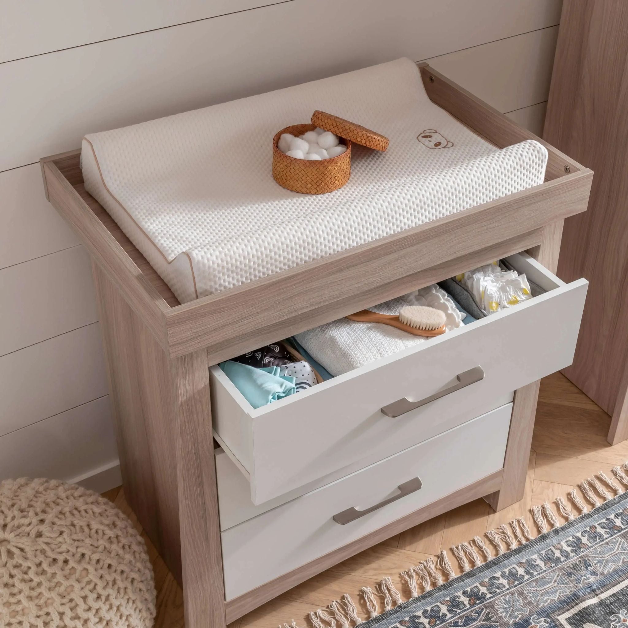 CuddleCo Lana 2pc Set 3 Drawer Dresser and Cot Bed - Ash White