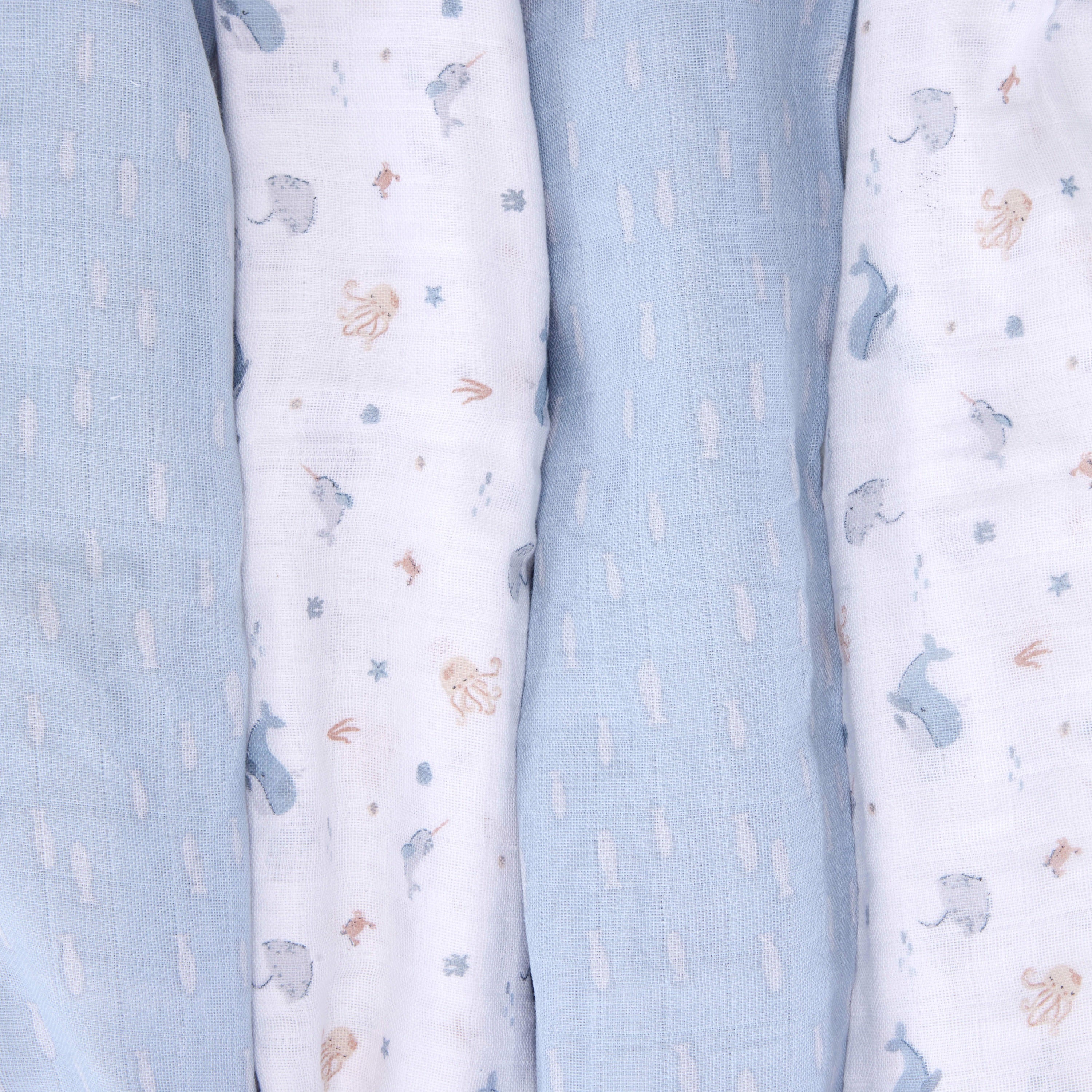 Muslin Swaddles - Under the Sea - 80 x 80cm - 4 Pack - Baby Elegance