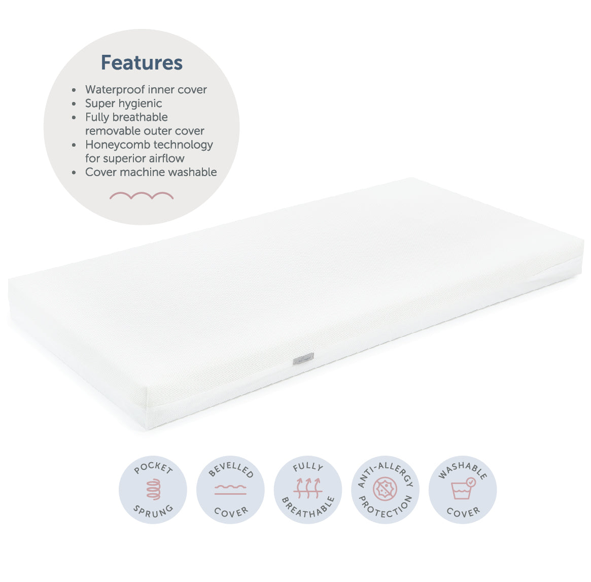 Cot Bed Mattress - Breath-Dry - 70 x 140 x 10cm - Baby Elegance