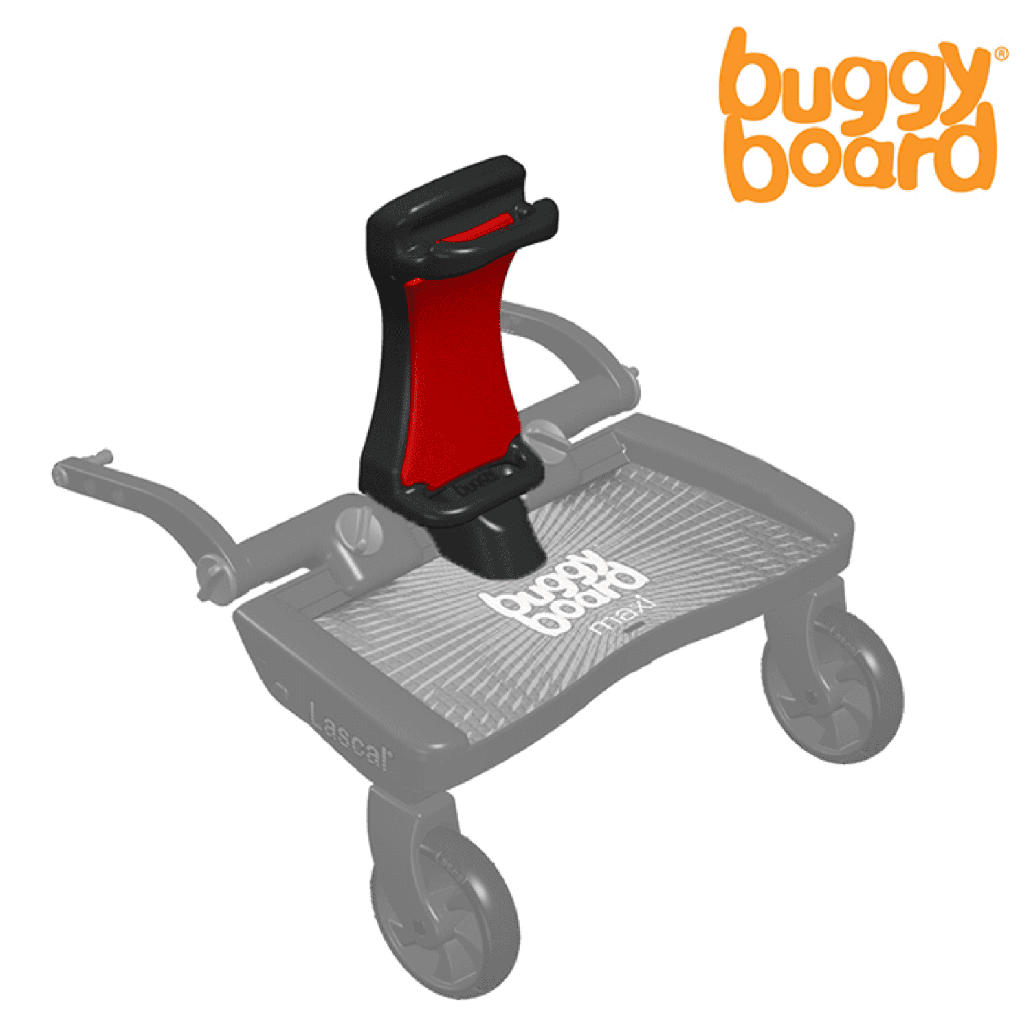 Lascal_Buggyboard_Saddle_Red_Product_Shot_Side_Angle_Left_On_Buggyboard_Saddle_Down