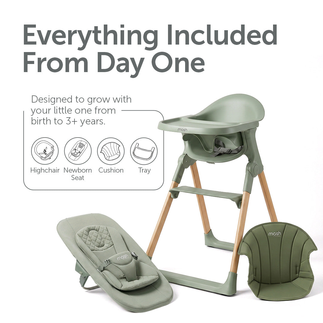 Baby Elegance Mash High Chair Bundle - Sage