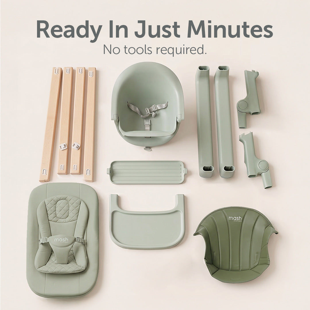 Baby Elegance Mash High Chair Bundle - Sage
