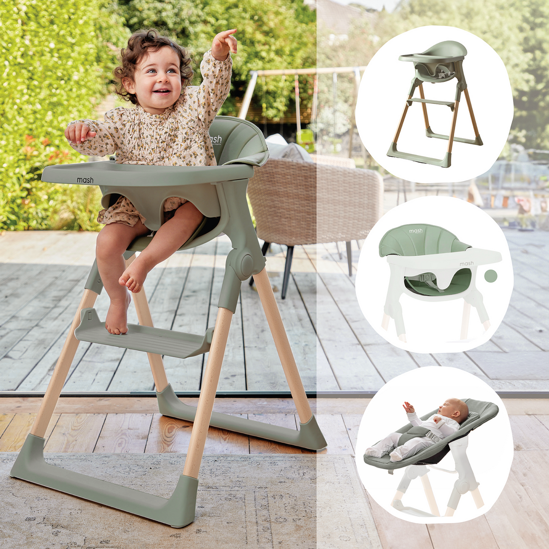 Baby Elegance Mash High Chair Bundle - Sage