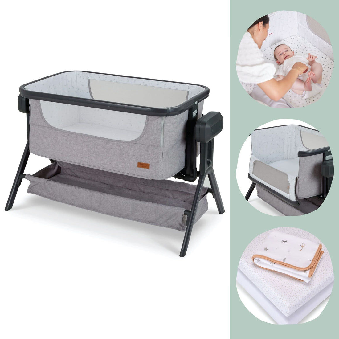 Baby Elegance Co Glide Electric Bedside Crib with Safari Bedding Set Bundle