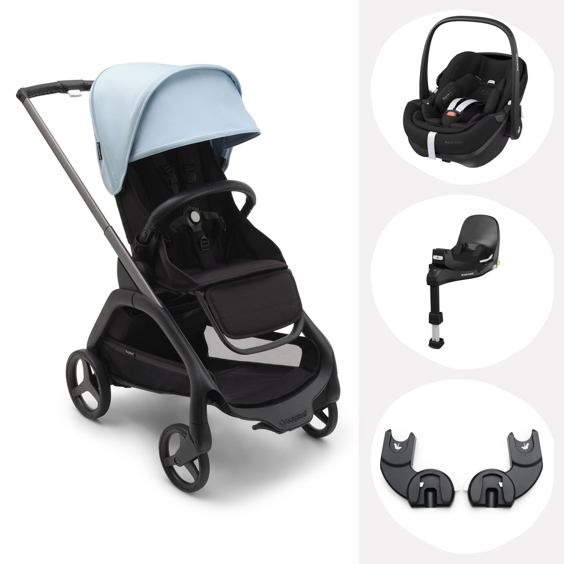 Bugaboo Dragonfly, Maxi Cosi Pebble 360 Car Seat, Base & Adapter Bundle
