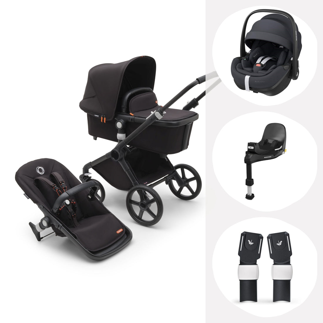Bugaboo Fox Cub, Maxi Cosi Pebble 360 Car Seat, Base &amp; Adapter Bundle