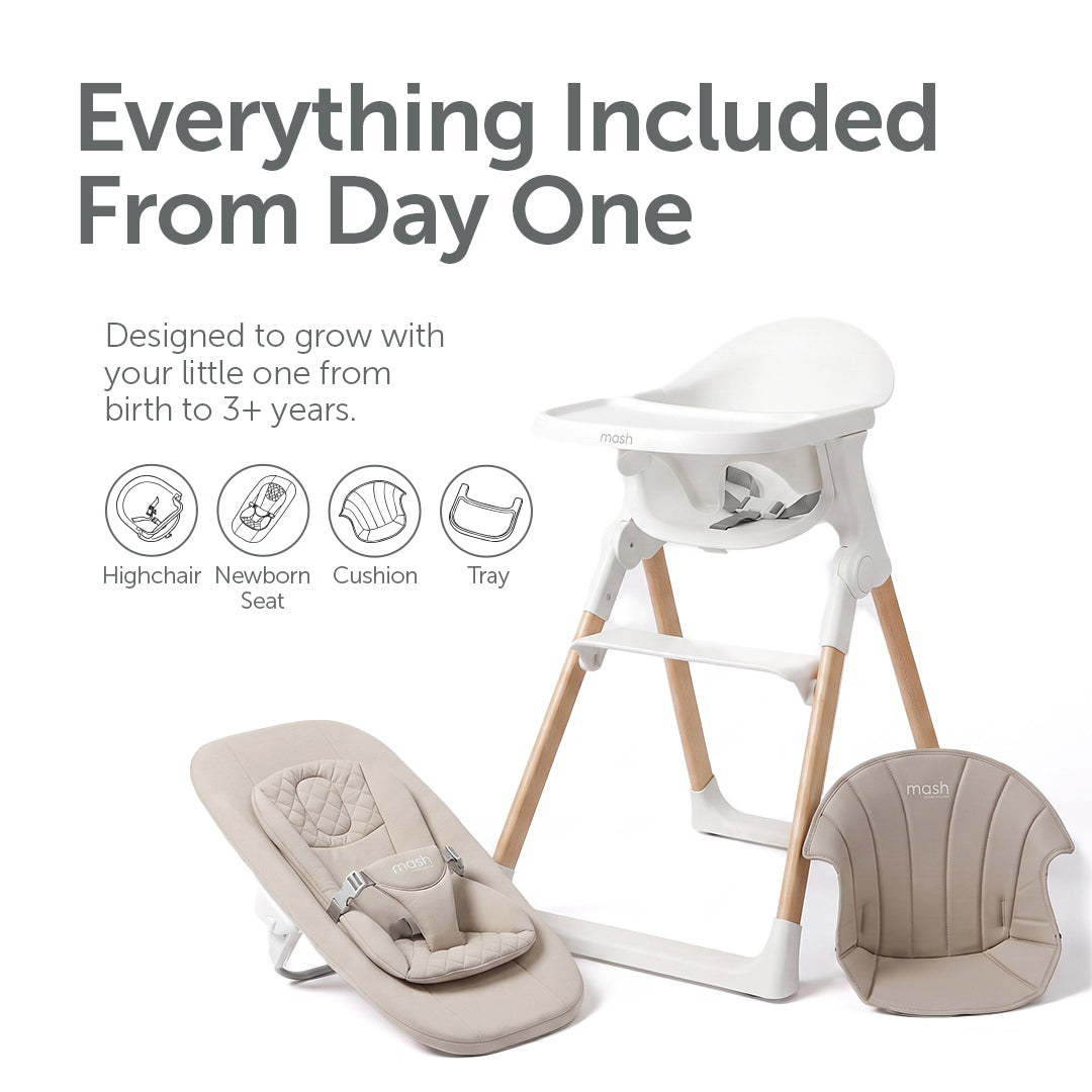 Baby Elegance Mash High Chair Bundle - White