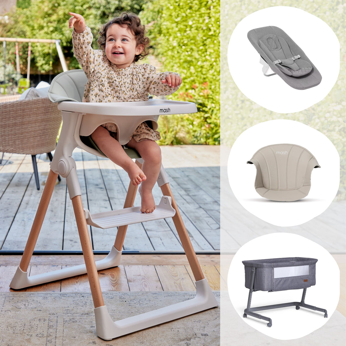 Baby Elegance Mash High Chair &amp; Bedside Crib Bundle
