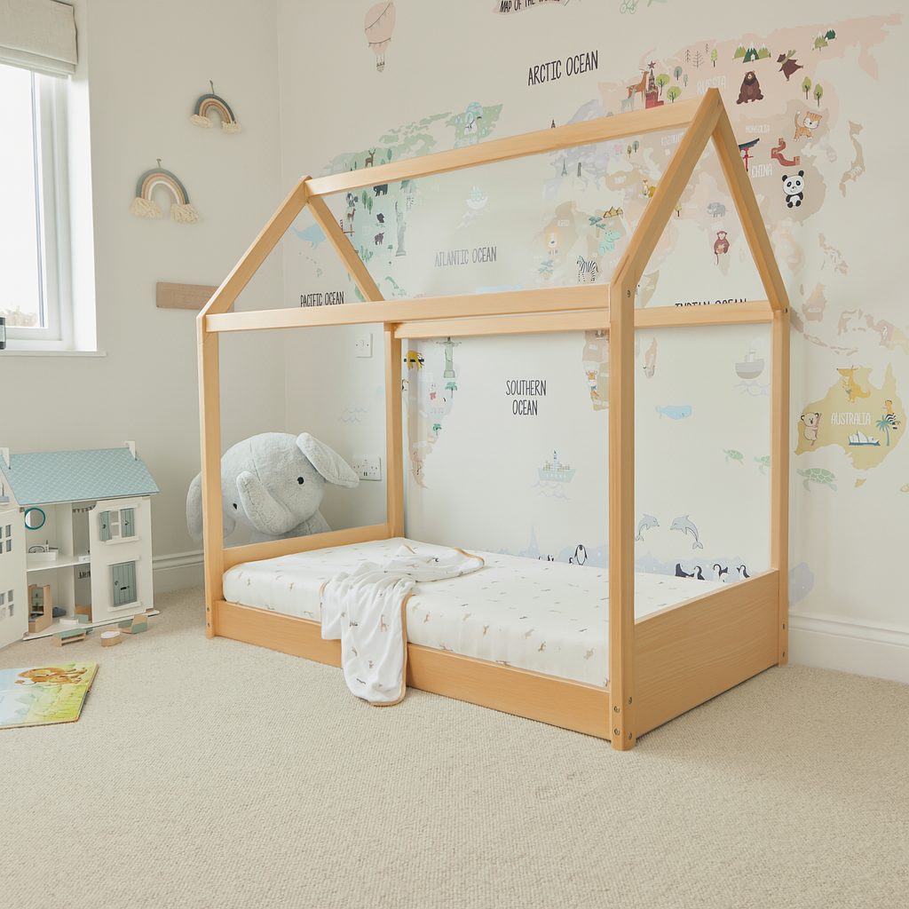 HUT Toddler Bed Beech, Mattress, Sheets &amp; Mattress Protector Bundle
