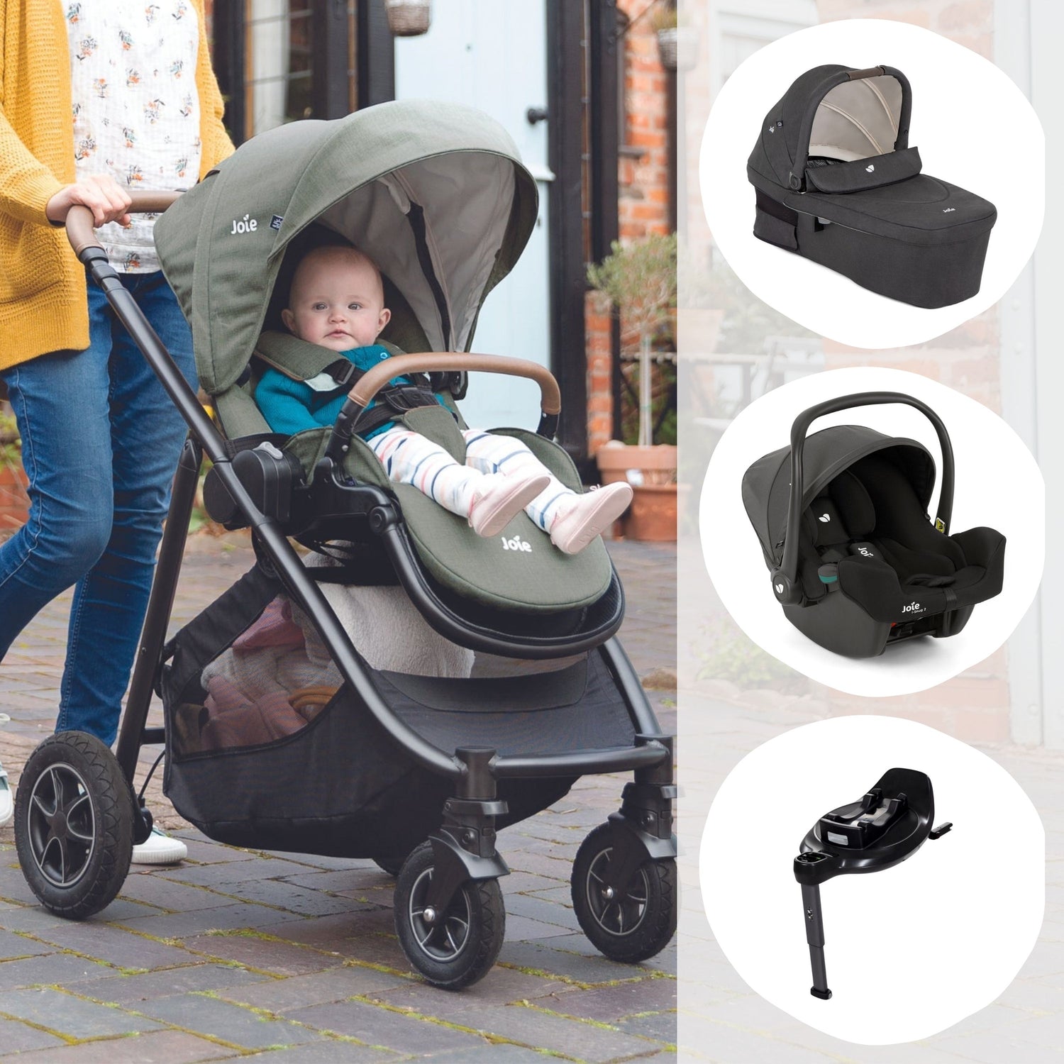 car seat stroller joie Joie Versatrax, Ramble Carry Cot, i-Snug Car Seat & Base Bundle