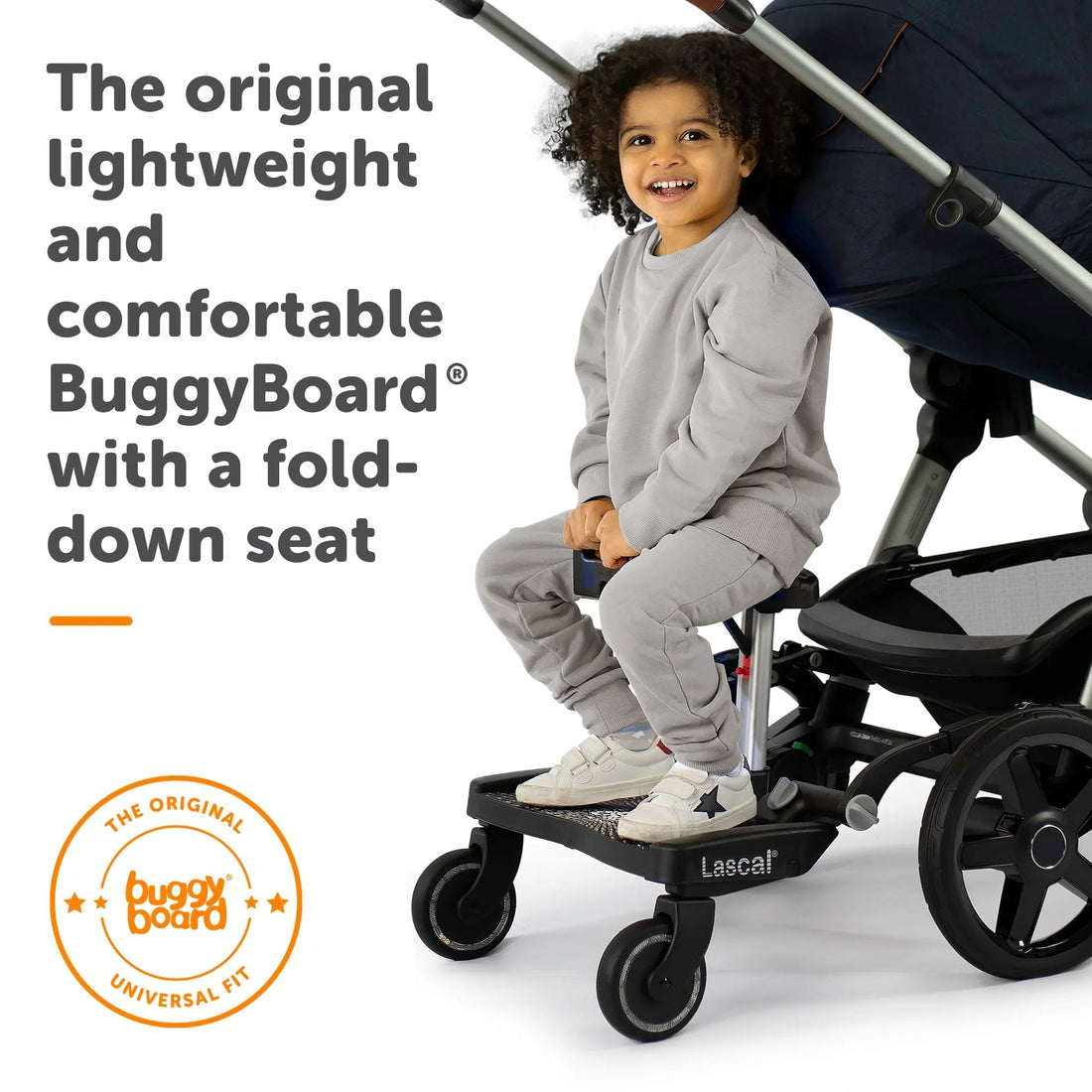 Lascal BuggyBoard Maxi Plus Black Board with Grey Saddle - Black Fittings