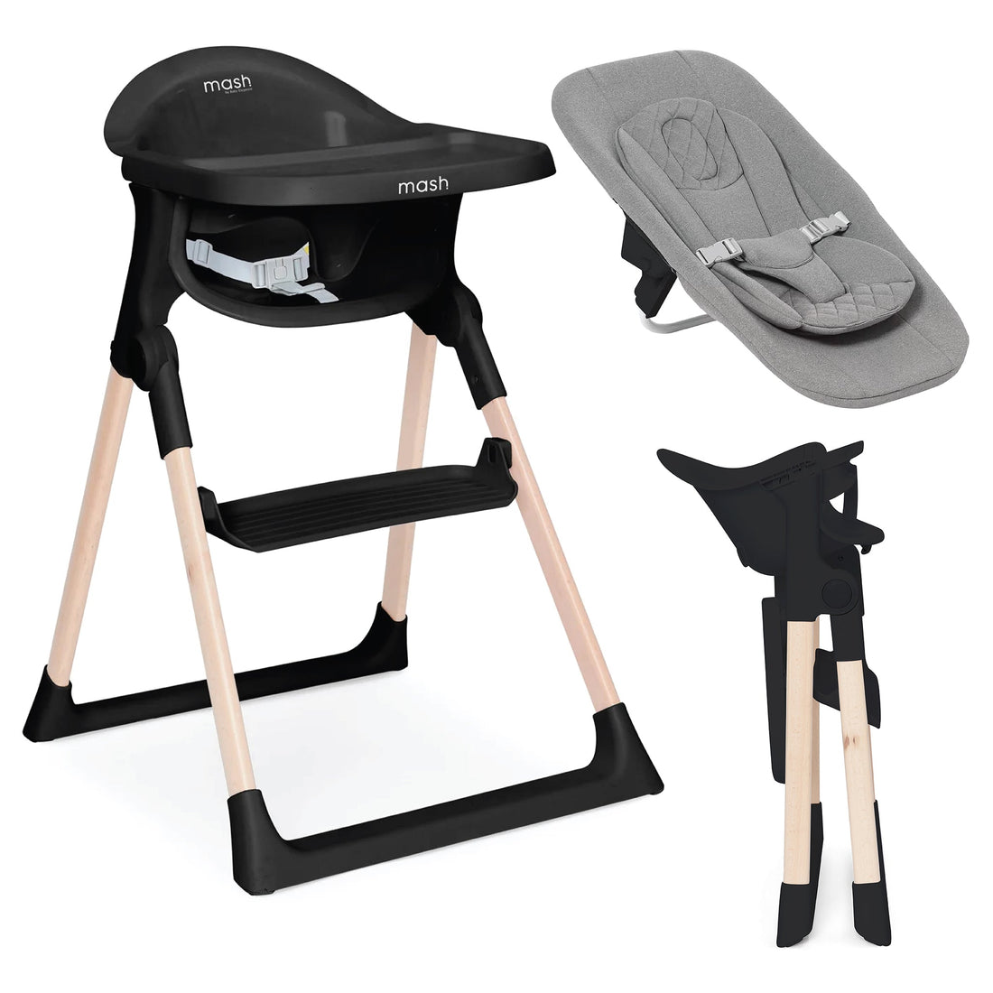 Baby Elegance Mash High Chair &amp; Newborn Seat - Black