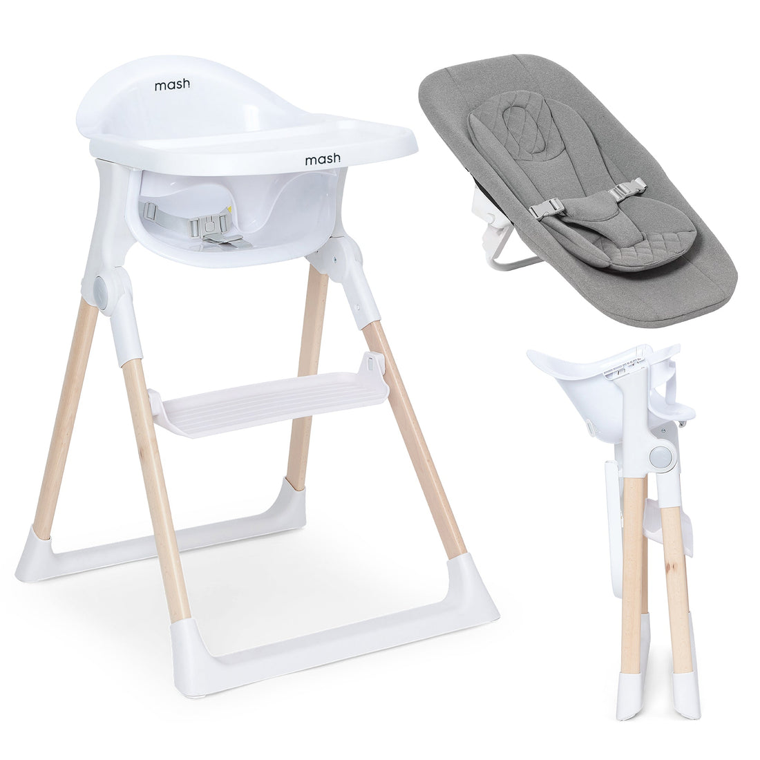 Baby Elegance Mash High Chair &amp; Newborn Seat - White