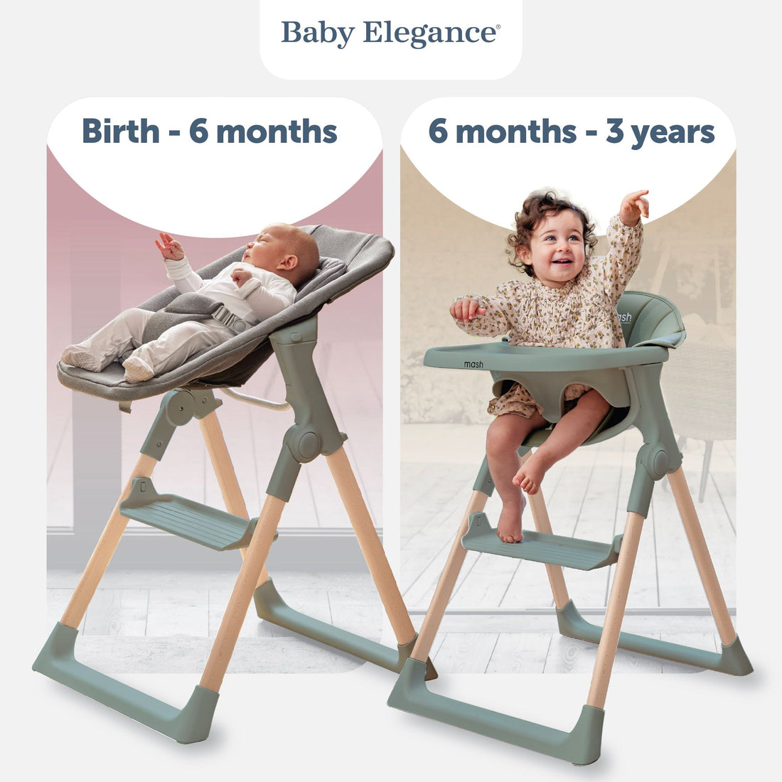 Baby Elegance Mash High Chair Bundle - Sage
