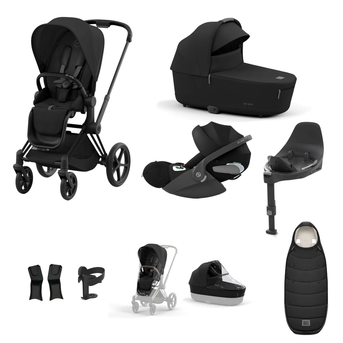 Cybex Priam Matt Black Bundle 9 Piece