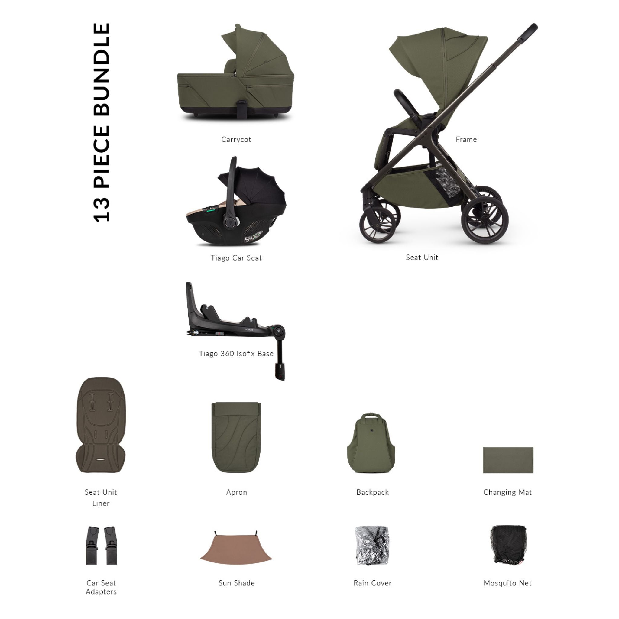 Venicci Tila 4in1 &amp; Tiago i-Size Car Seat Beige Luxury Bundle - 13 piece