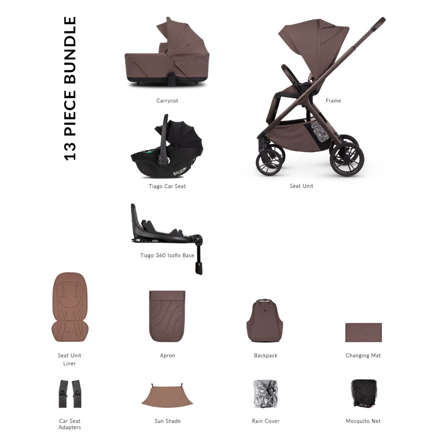 Venicci Tila 4in1 &amp; Tiago i-Size Car Seat Black Luxury Bundle - 13 piece