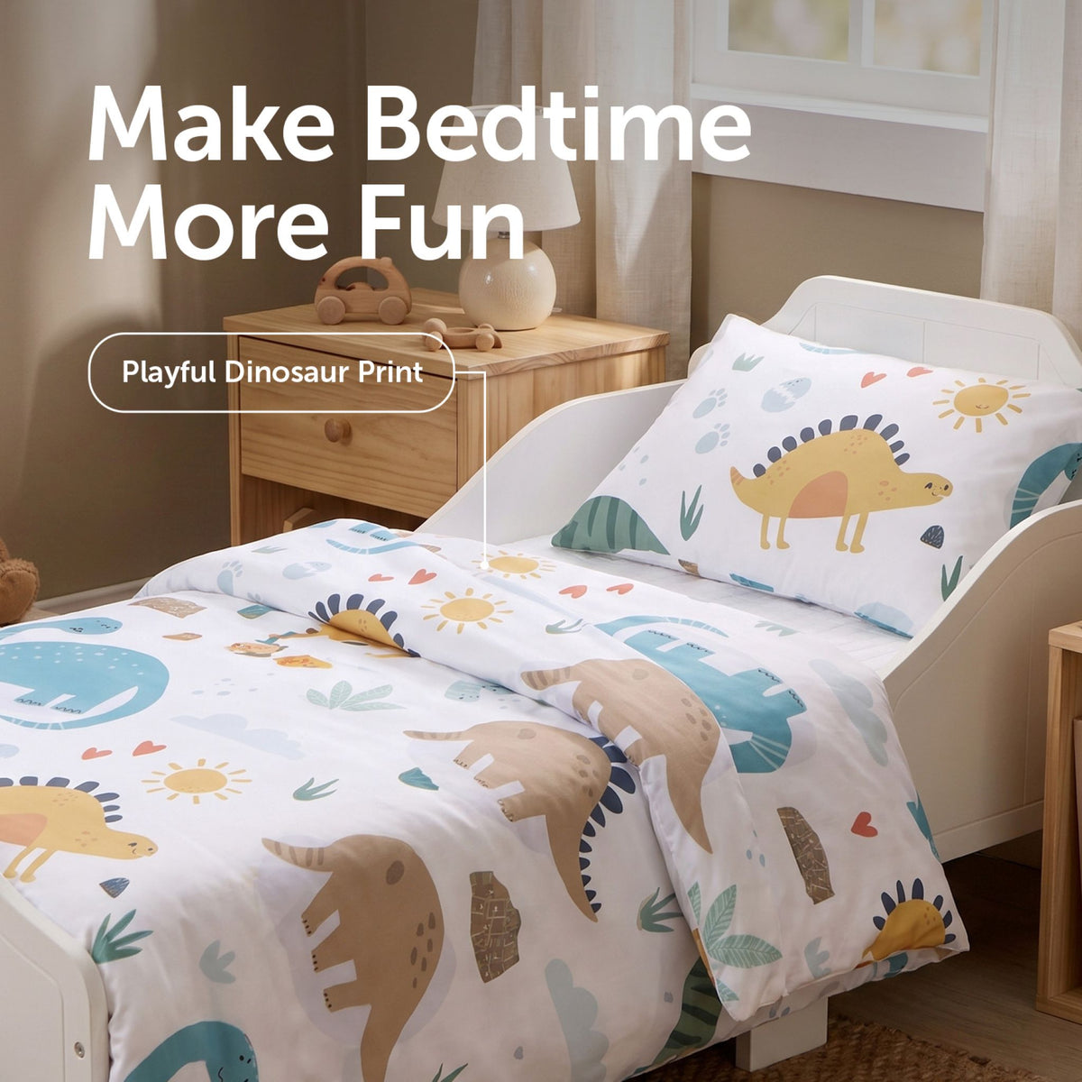 Baby Elegance Toddler Duvet and Pillow Bedding Set - Dinosaurs
