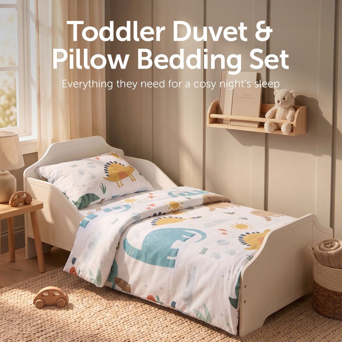 Baby Elegance Toddler Duvet and Pillow Bedding Set - Dinosaurs