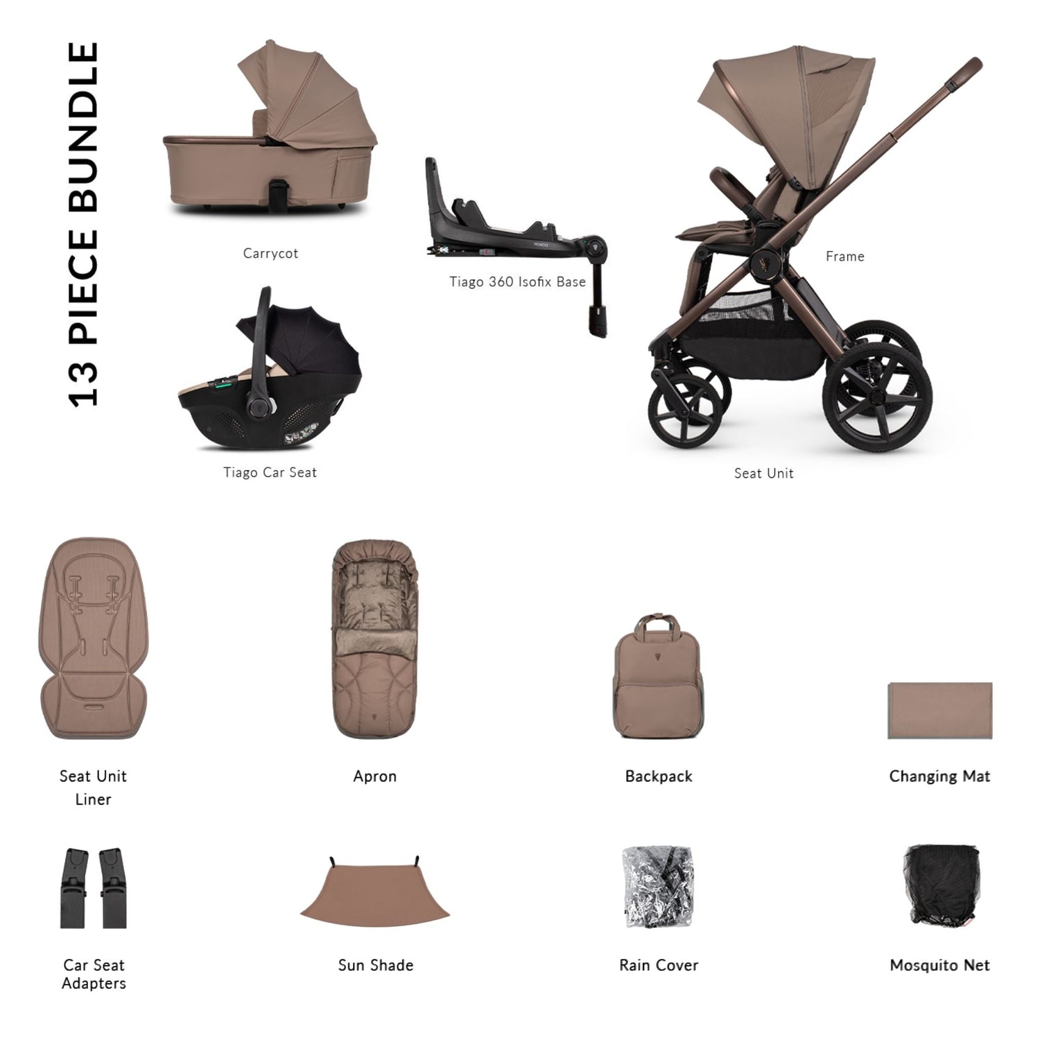 Venicci Upline 3, Tiago Beige &amp; Base 4in1 Luxury Bundle