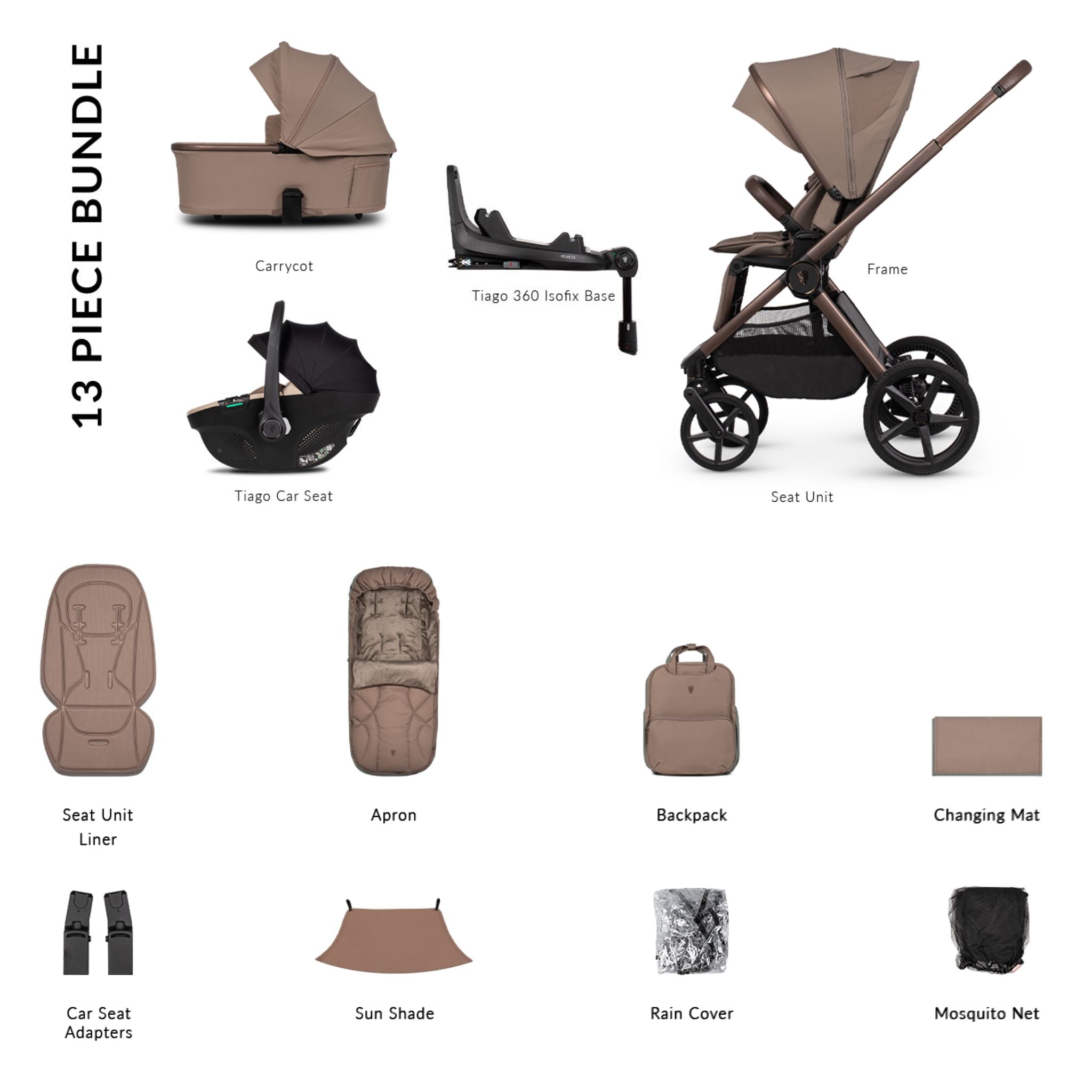 Venicci Upline 3, Tiago Beige &amp; Base 4in1 Luxury Bundle