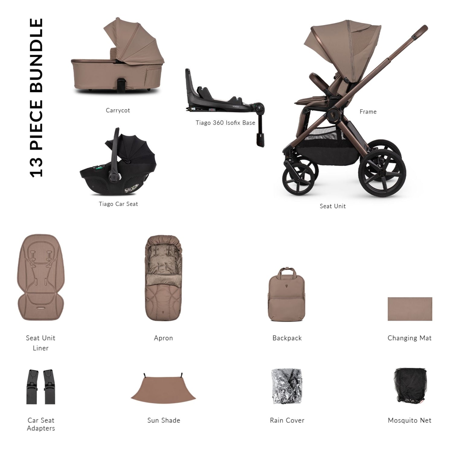 Venicci Upline 3, Tiago Black &amp; Base 4in1 Luxury Bundle
