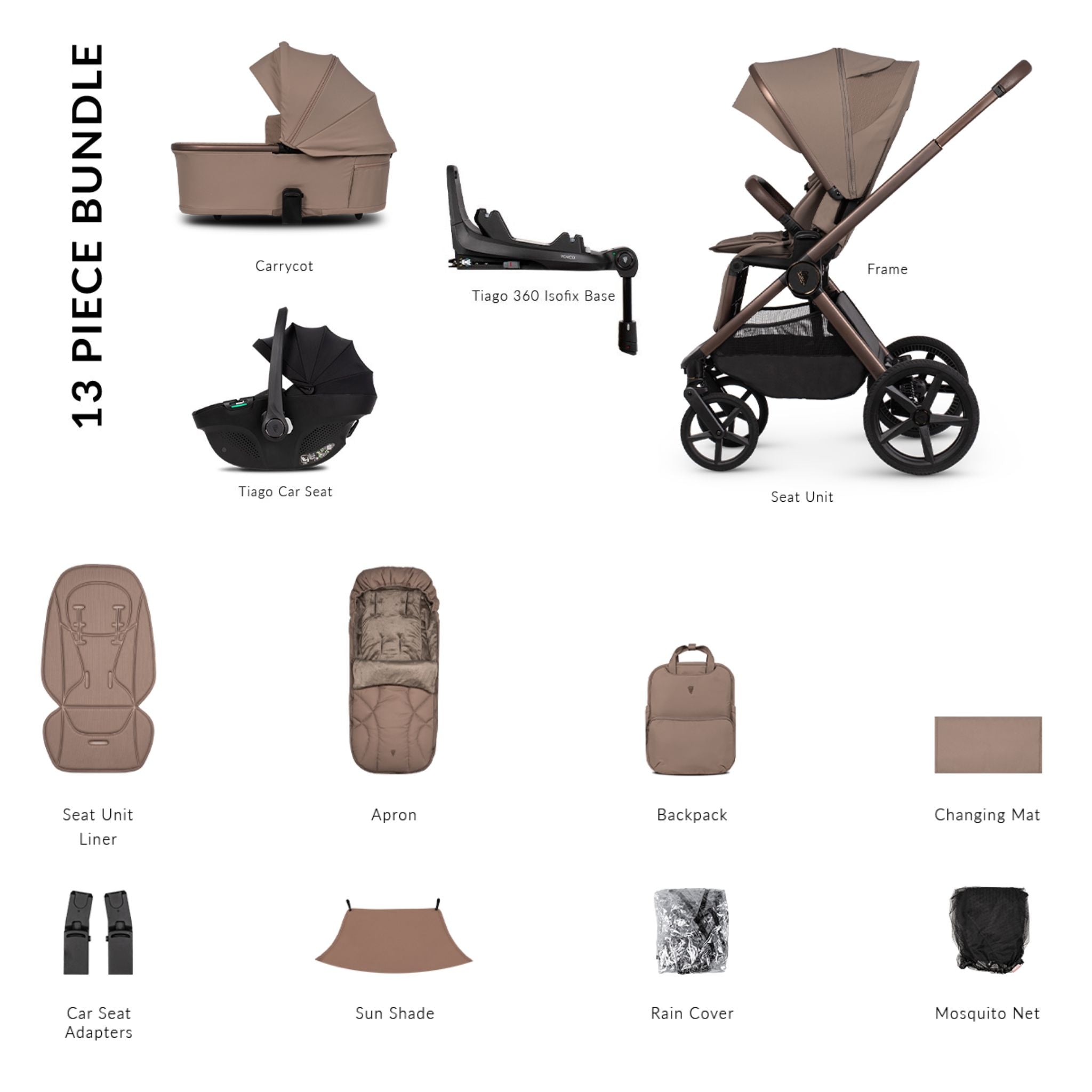Venicci Upline 3, Tiago Black &amp; Base 4in1 Luxury Bundle