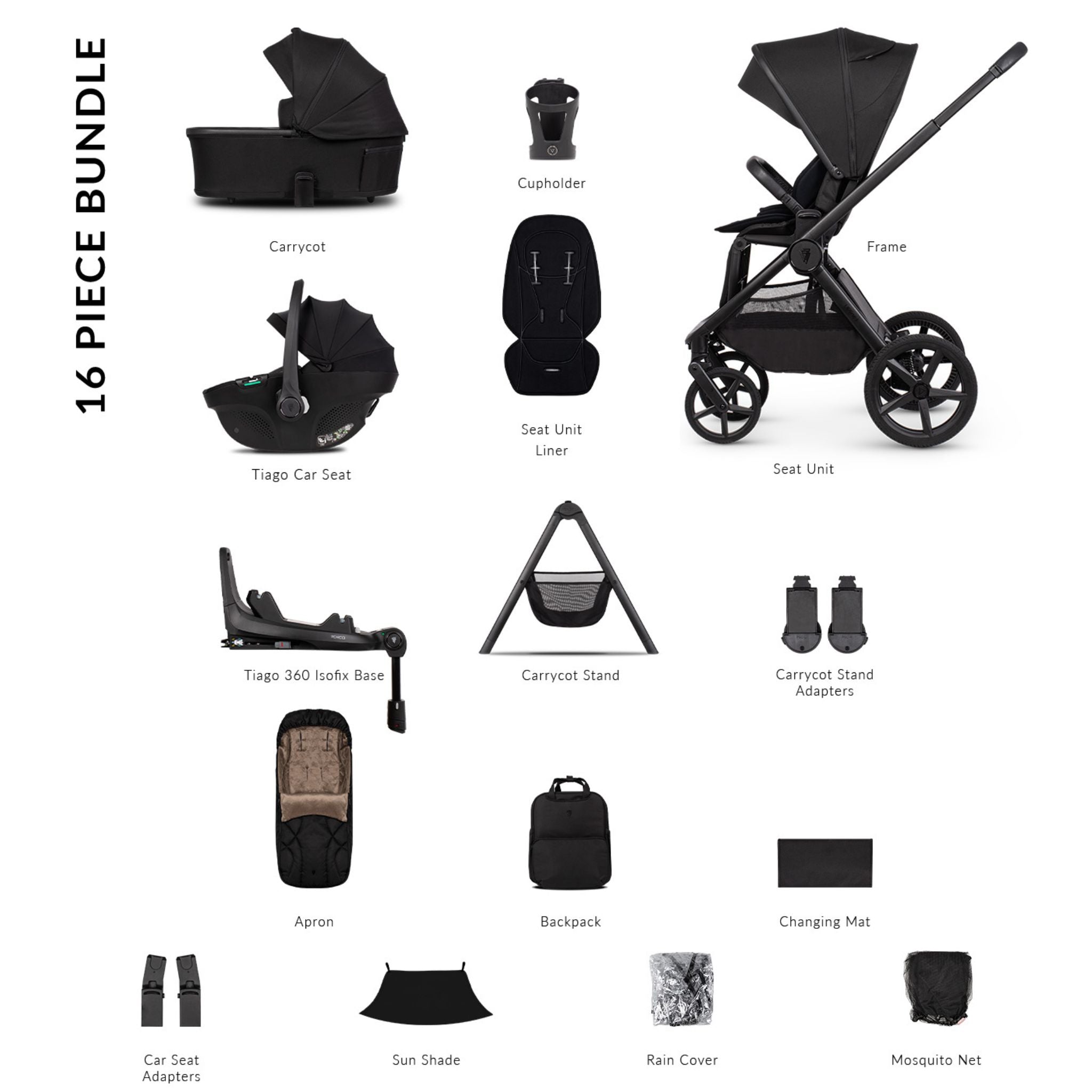 Venicci Upline 3, Tiago Black &amp; Base 4in1 Ultimate Bundle