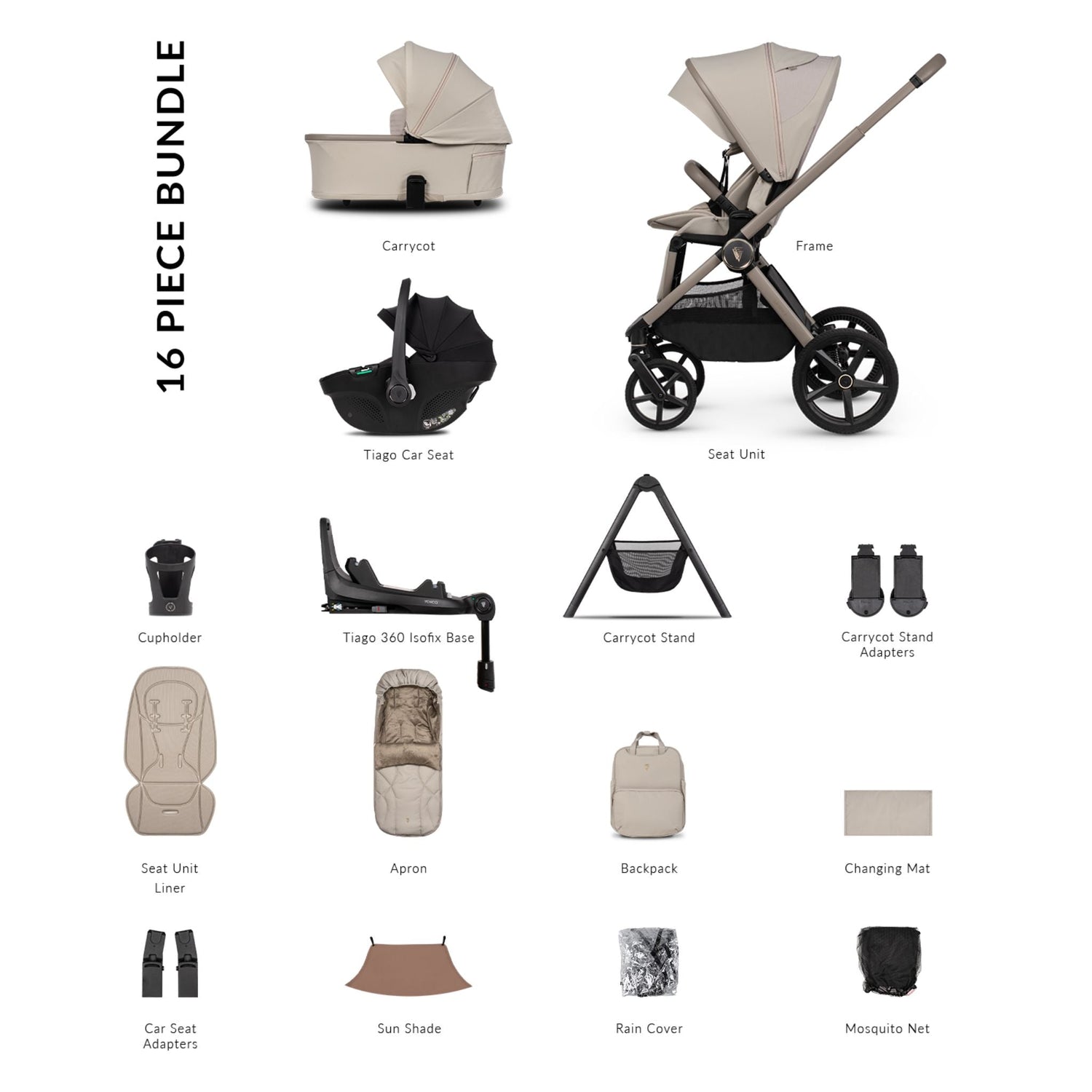 Venicci Upline 3, Tiago Black &amp; Base 4in1 Ultimate Bundle