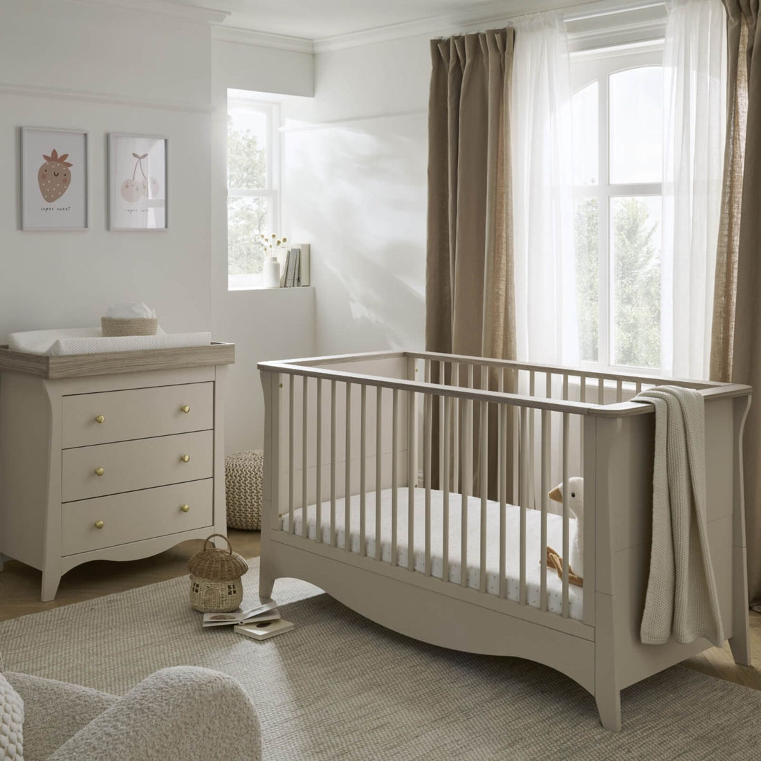 CuddleCo Clara 2pc Set 3 Drawer Dresser and Cot Bed