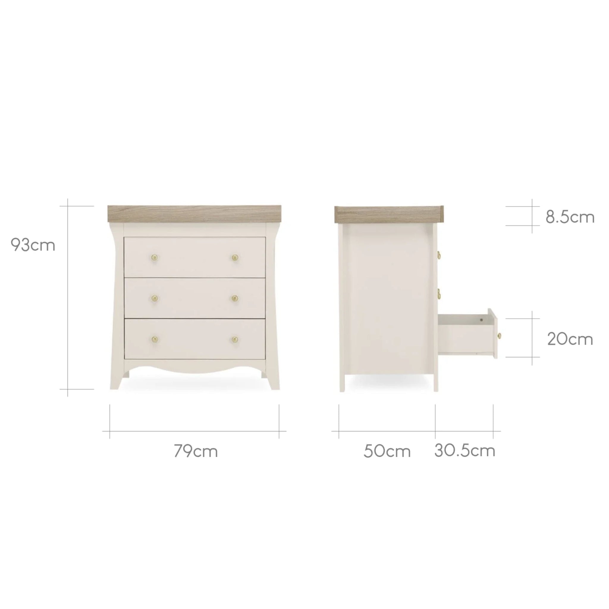 CuddleCo Clara 2pc Set 3 Drawer Dresser and Cot Bed