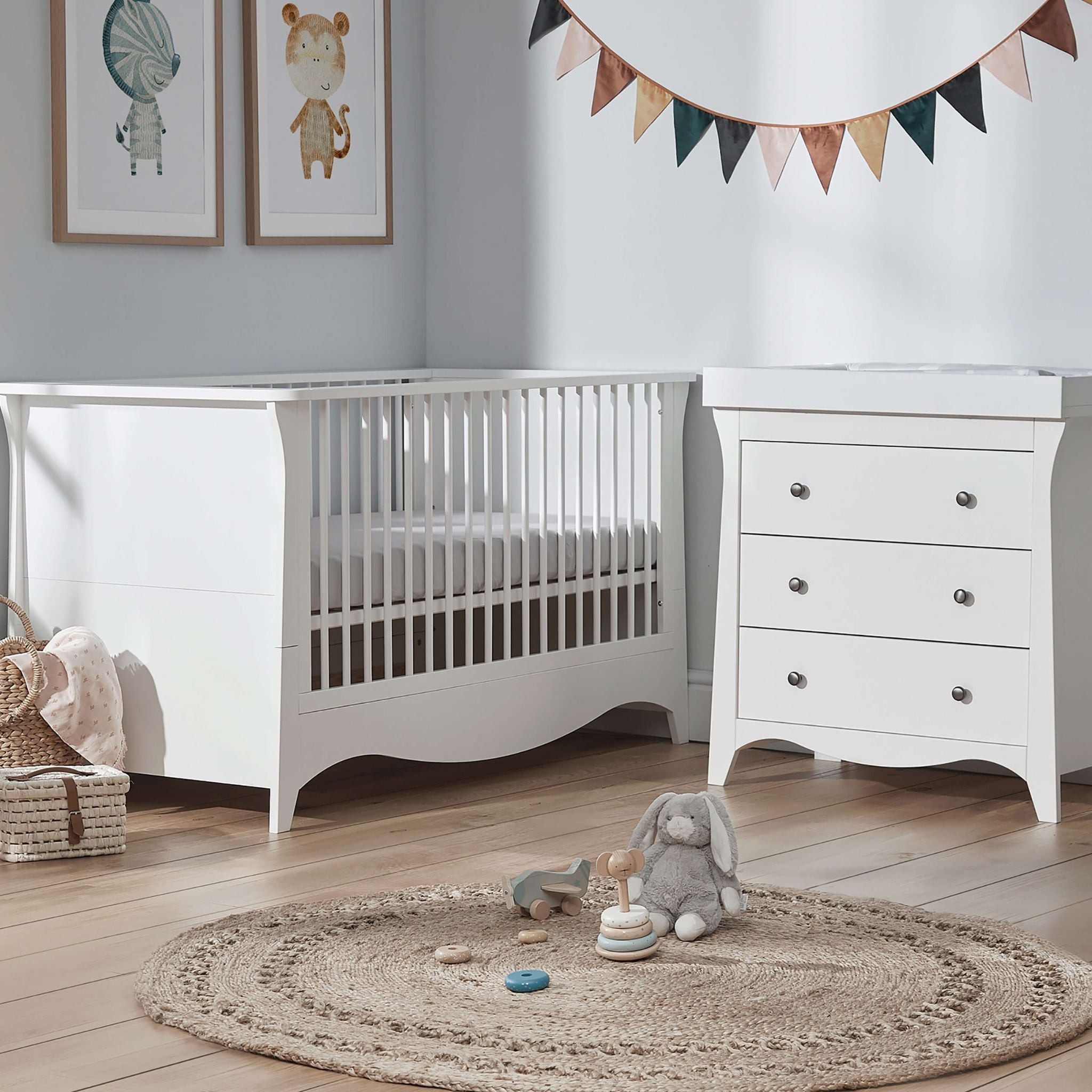 CuddleCo Clara 2pc Set 3 Drawer Dresser and Cot Bed