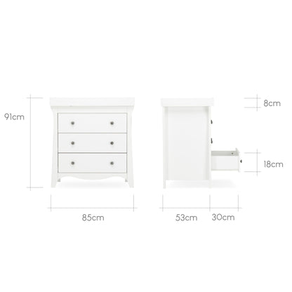 CuddleCo Clara 3pc Set 3 Drawer Dresser, Cot Bed and Wardrobe