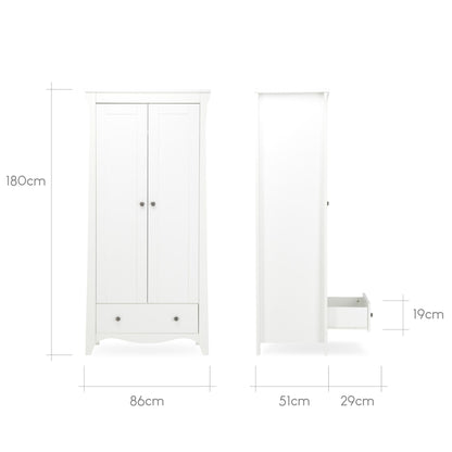 CuddleCo Clara 3pc Set 3 Drawer Dresser, Cot Bed and Wardrobe