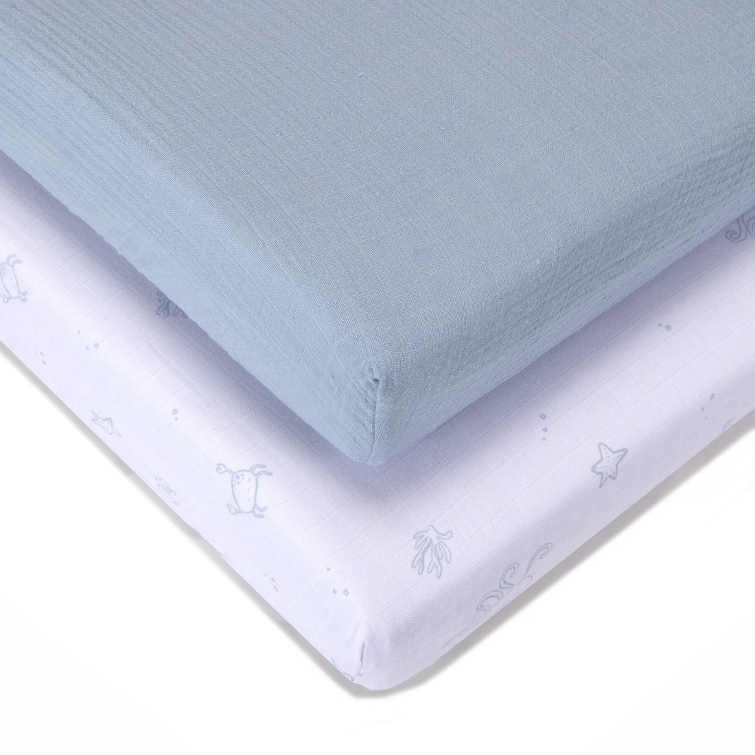 Baby Elegance 2 Pack Muslin Sheets  Under the Sea - Travel Cot - 70 x 100cm